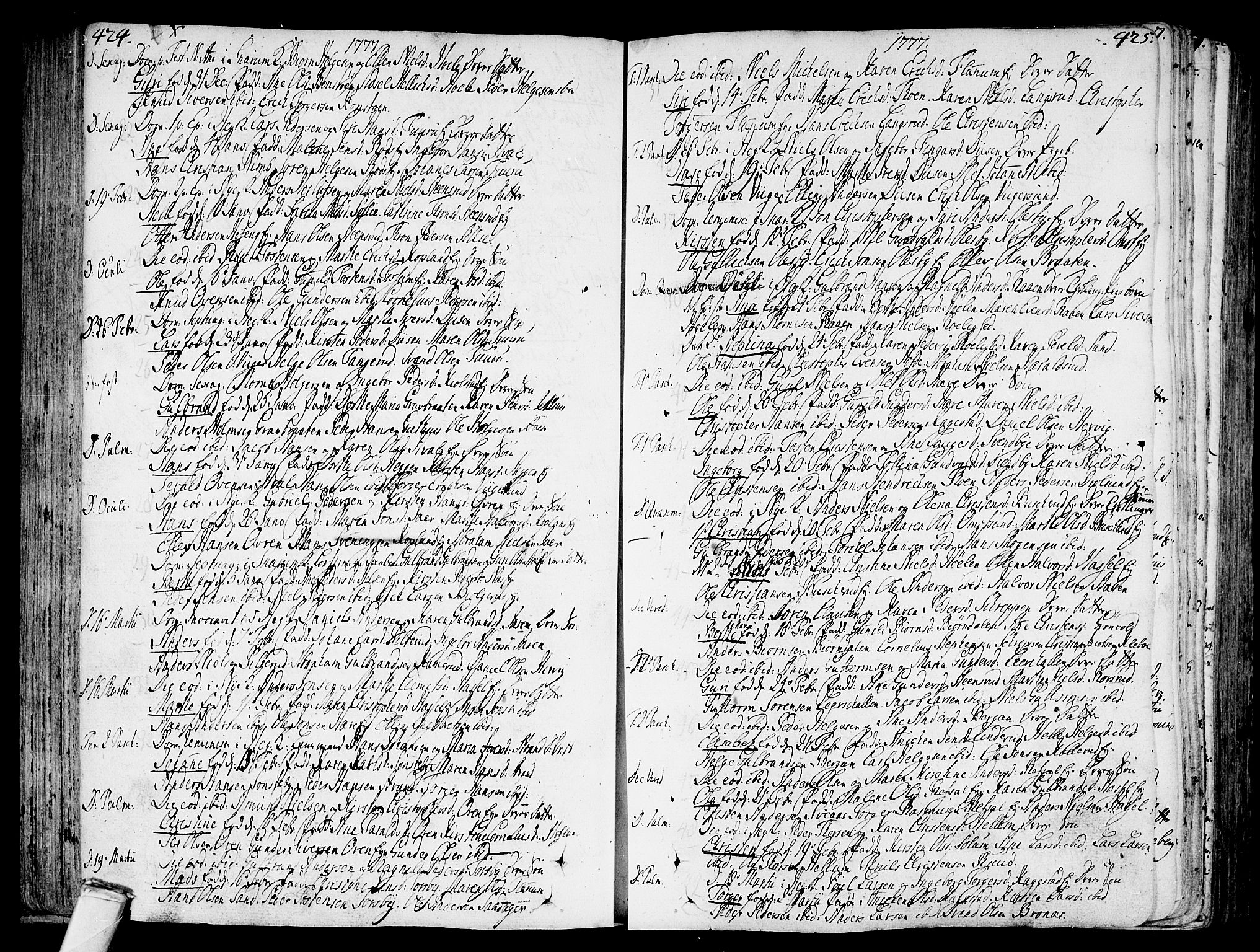 Modum kirkebøker, AV/SAKO-A-234/F/Fa/L0002: Parish register (official) no. 2, 1741-1782, p. 424-425
