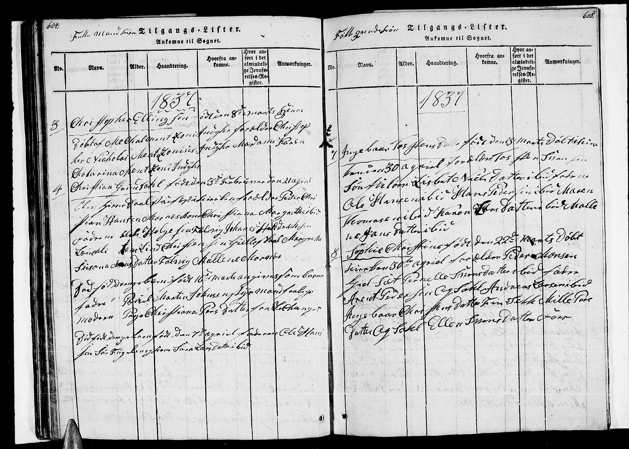 Ministerialprotokoller, klokkerbøker og fødselsregistre - Nordland, AV/SAT-A-1459/805/L0105: Parish register (copy) no. 805C01, 1820-1839, p. 604-605