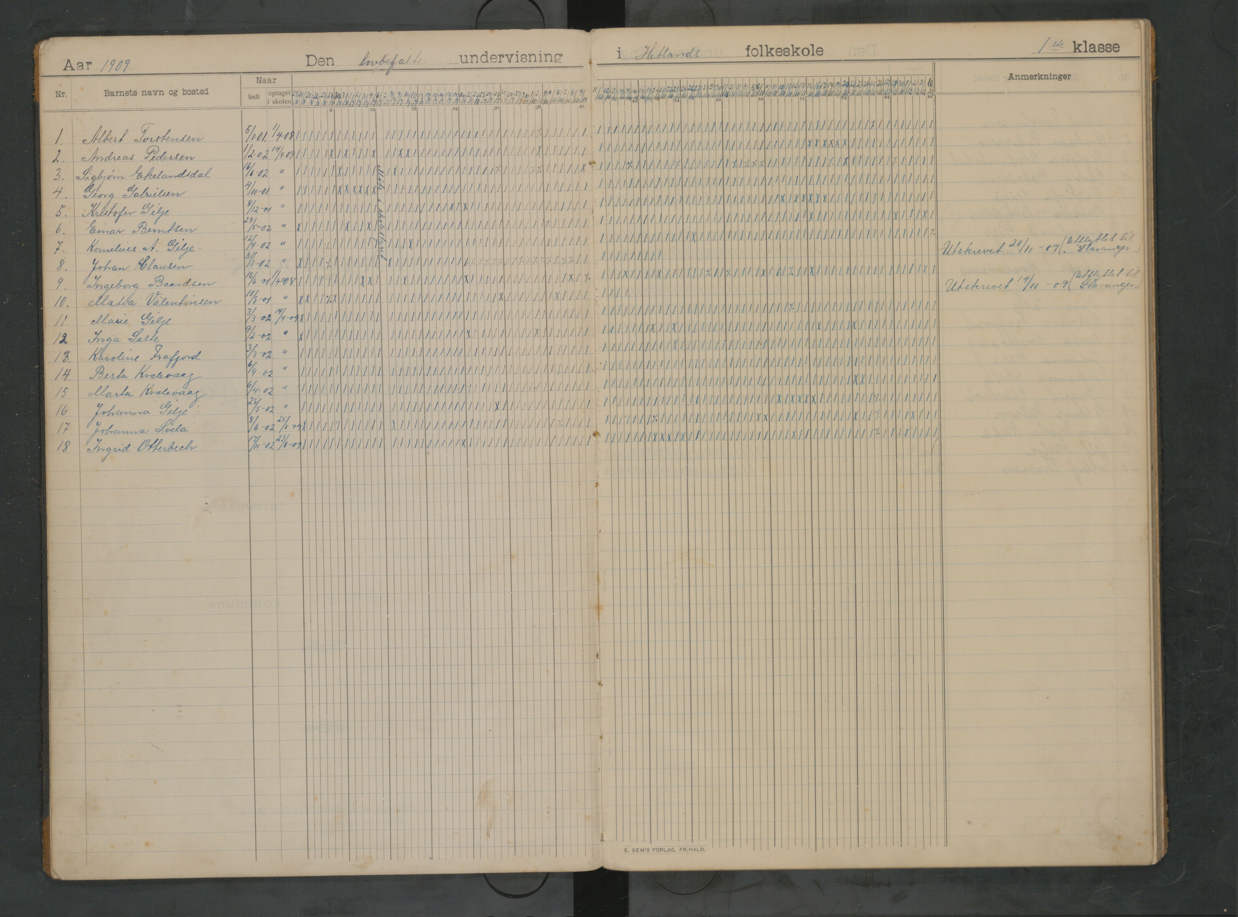 Hetland kommune. Kvaleberg skole, BYST/A-0145/G/Ga/L0006: Klassedagbok, 1909-1917