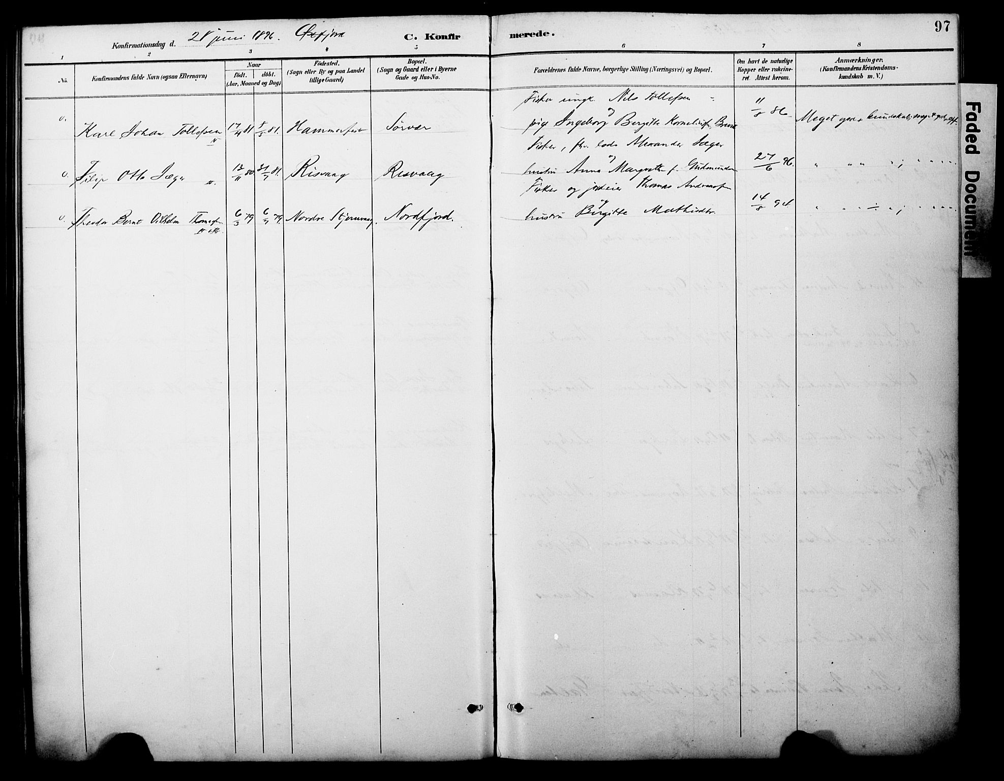 Loppa sokneprestkontor, SATØ/S-1339/H/Ha/L0008kirke: Parish register (official) no. 8, 1889-1907, p. 97