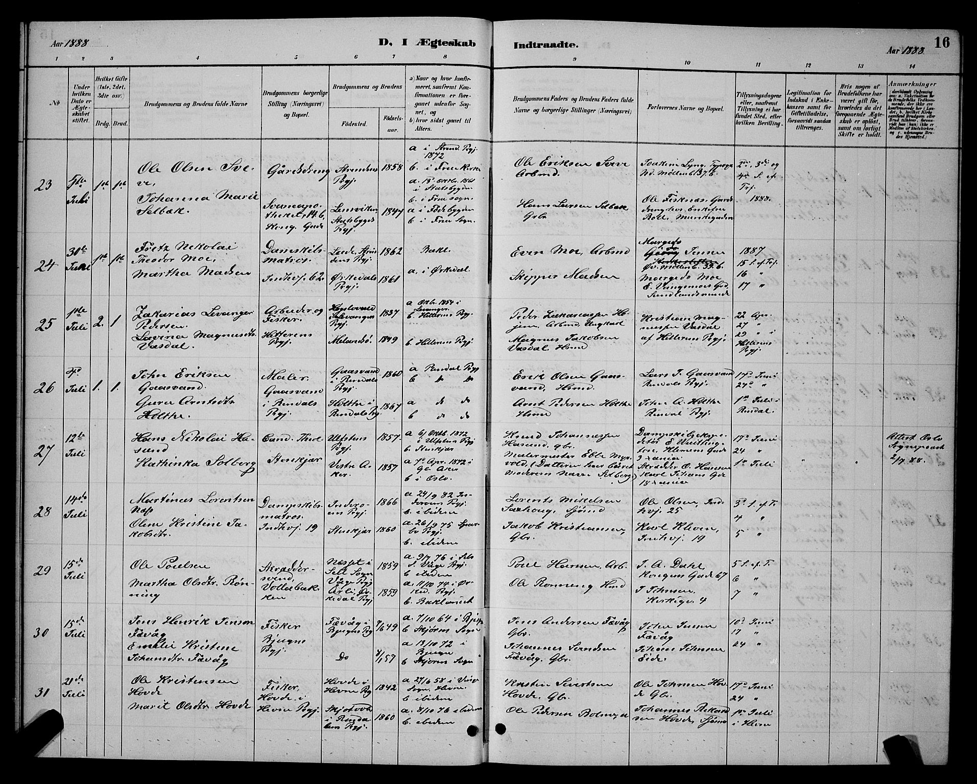 Ministerialprotokoller, klokkerbøker og fødselsregistre - Sør-Trøndelag, AV/SAT-A-1456/604/L0223: Parish register (copy) no. 604C06, 1886-1897, p. 16