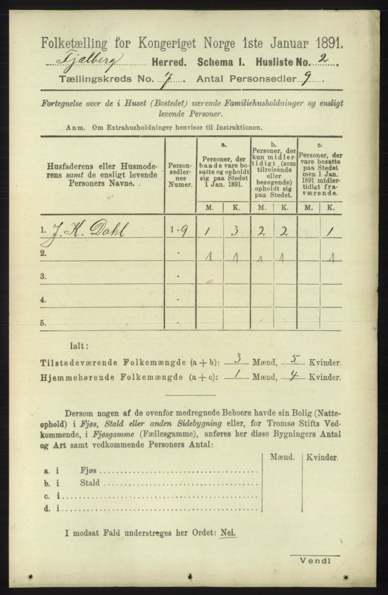 RA, 1891 census for 1213 Fjelberg, 1891, p. 2323