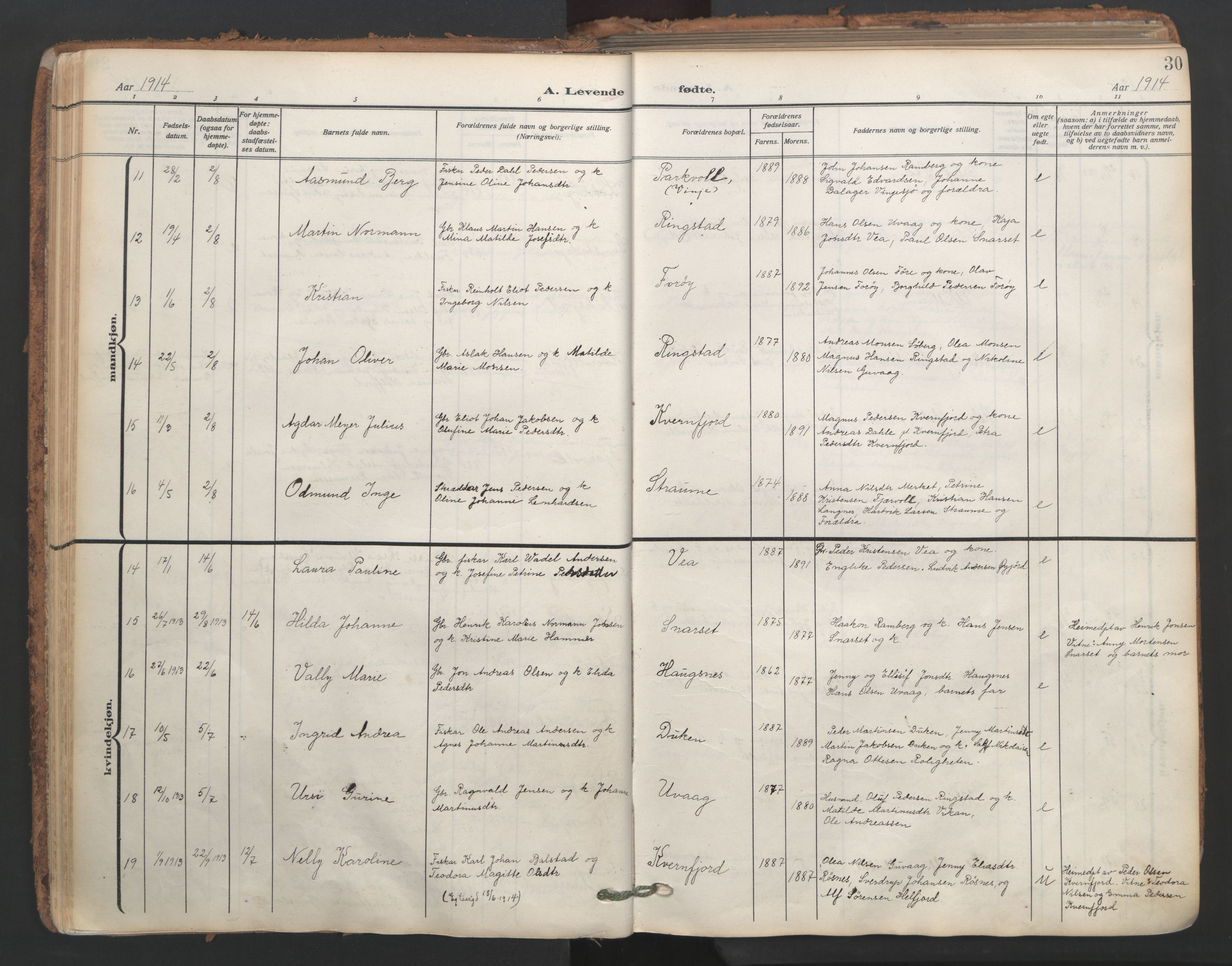 Ministerialprotokoller, klokkerbøker og fødselsregistre - Nordland, SAT/A-1459/891/L1306: Parish register (official) no. 891A11, 1911-1927, p. 30