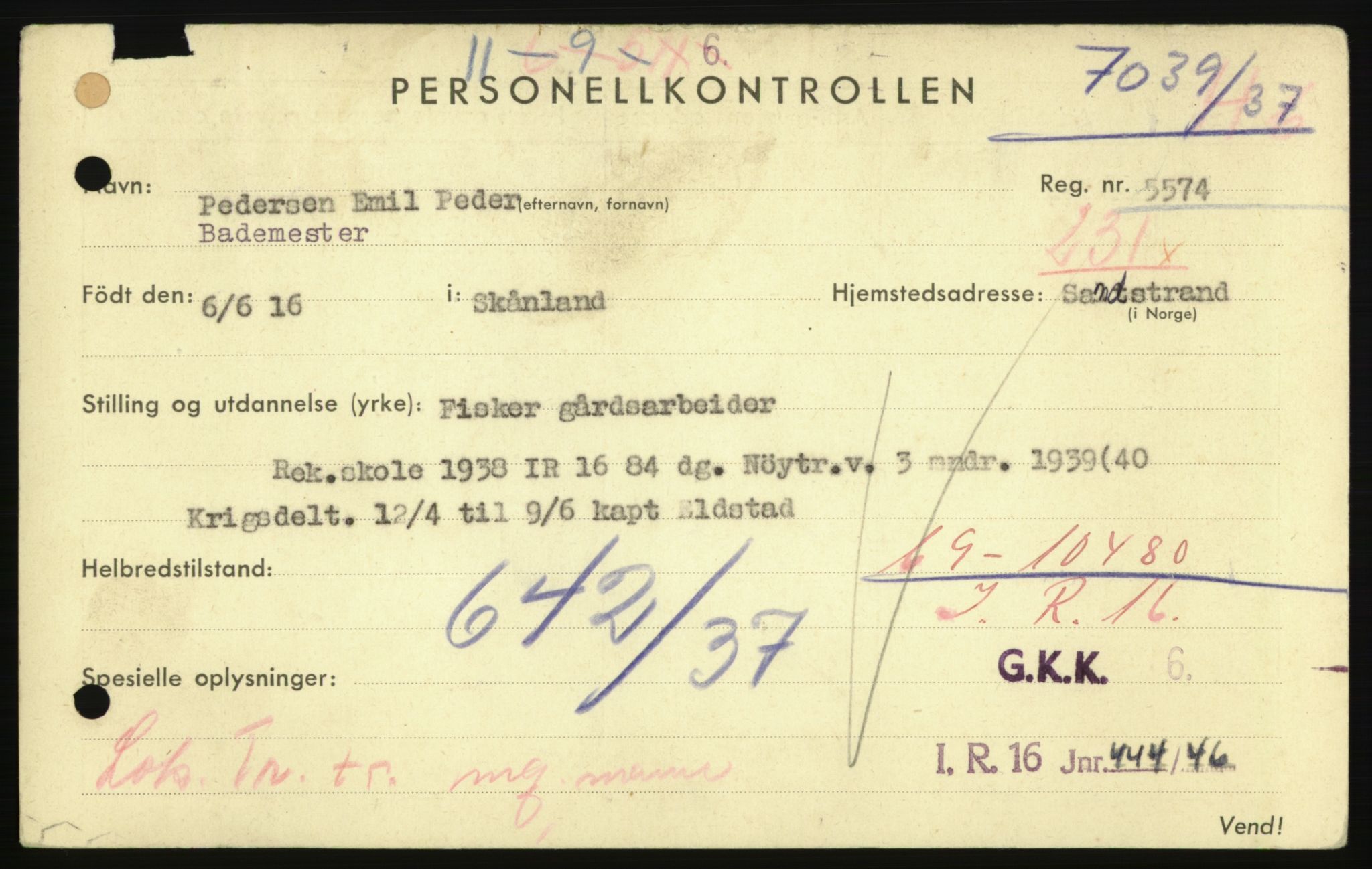 Forsvaret, Troms infanteriregiment nr. 16, AV/RA-RAFA-3146/P/Pa/L0021: Rulleblad for regimentets menige mannskaper, årsklasse 1937, 1937, p. 991