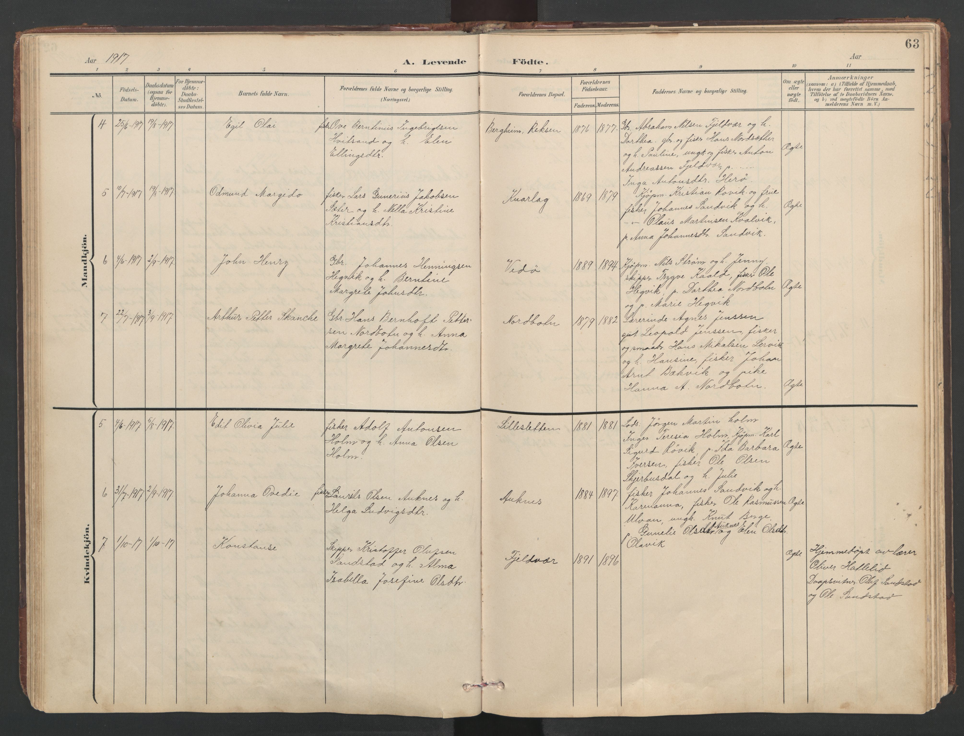 Ministerialprotokoller, klokkerbøker og fødselsregistre - Sør-Trøndelag, SAT/A-1456/638/L0571: Parish register (copy) no. 638C03, 1901-1930, p. 63