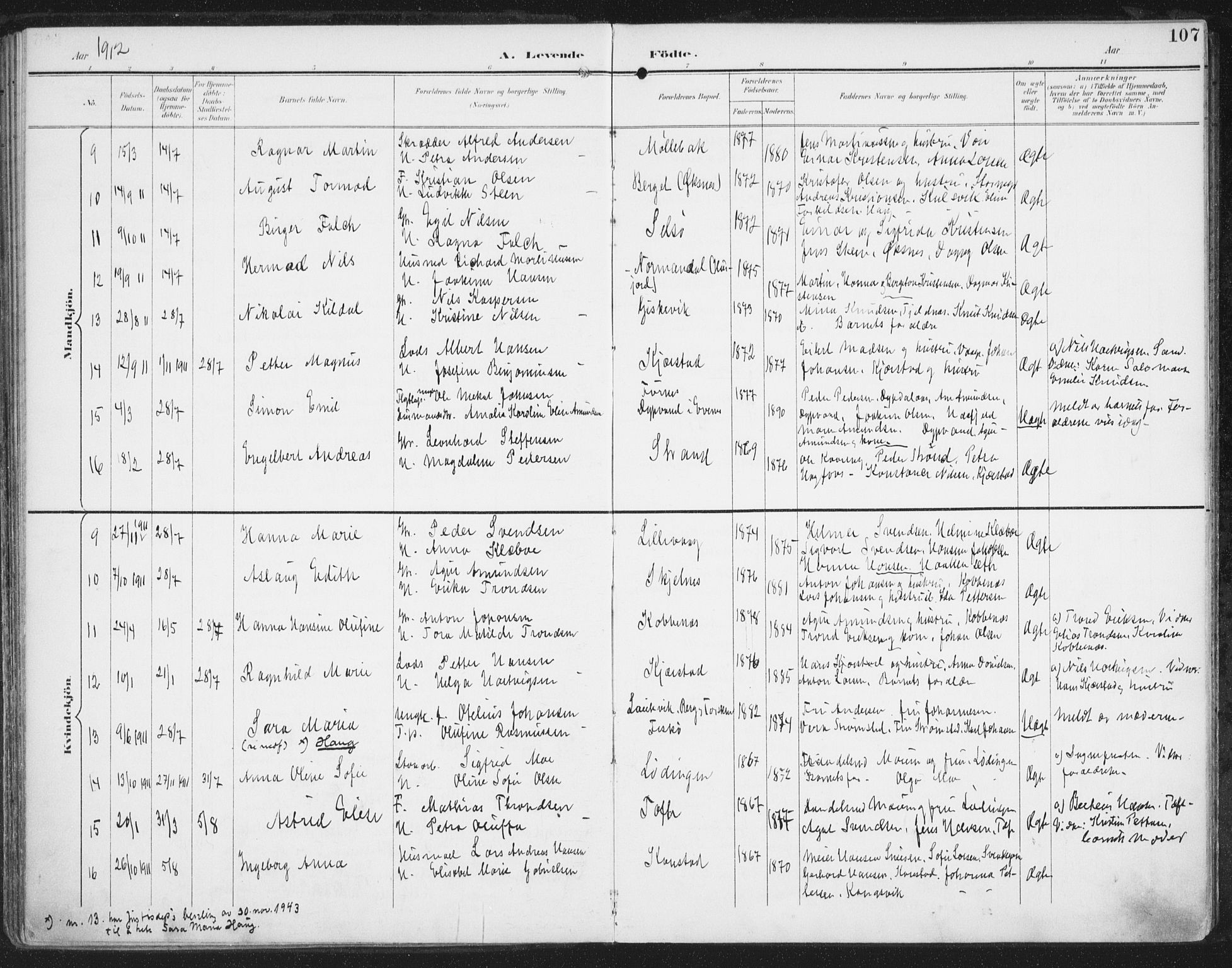 Ministerialprotokoller, klokkerbøker og fødselsregistre - Nordland, AV/SAT-A-1459/872/L1036: Parish register (official) no. 872A11, 1897-1913, p. 107