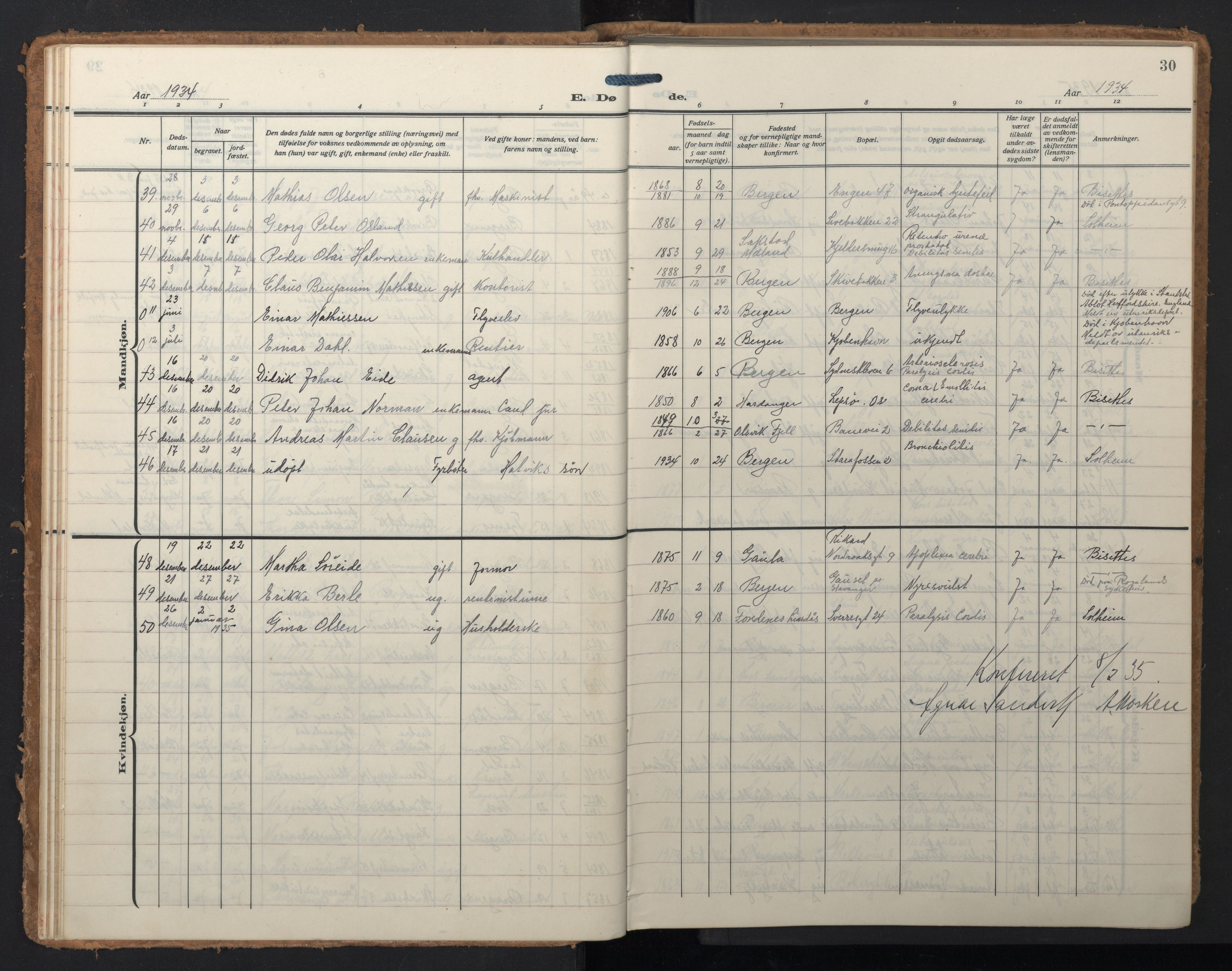 Domkirken sokneprestembete, SAB/A-74801/H/Hab/L0043: Parish register (copy) no. E 7, 1929-1965, p. 29b-30a