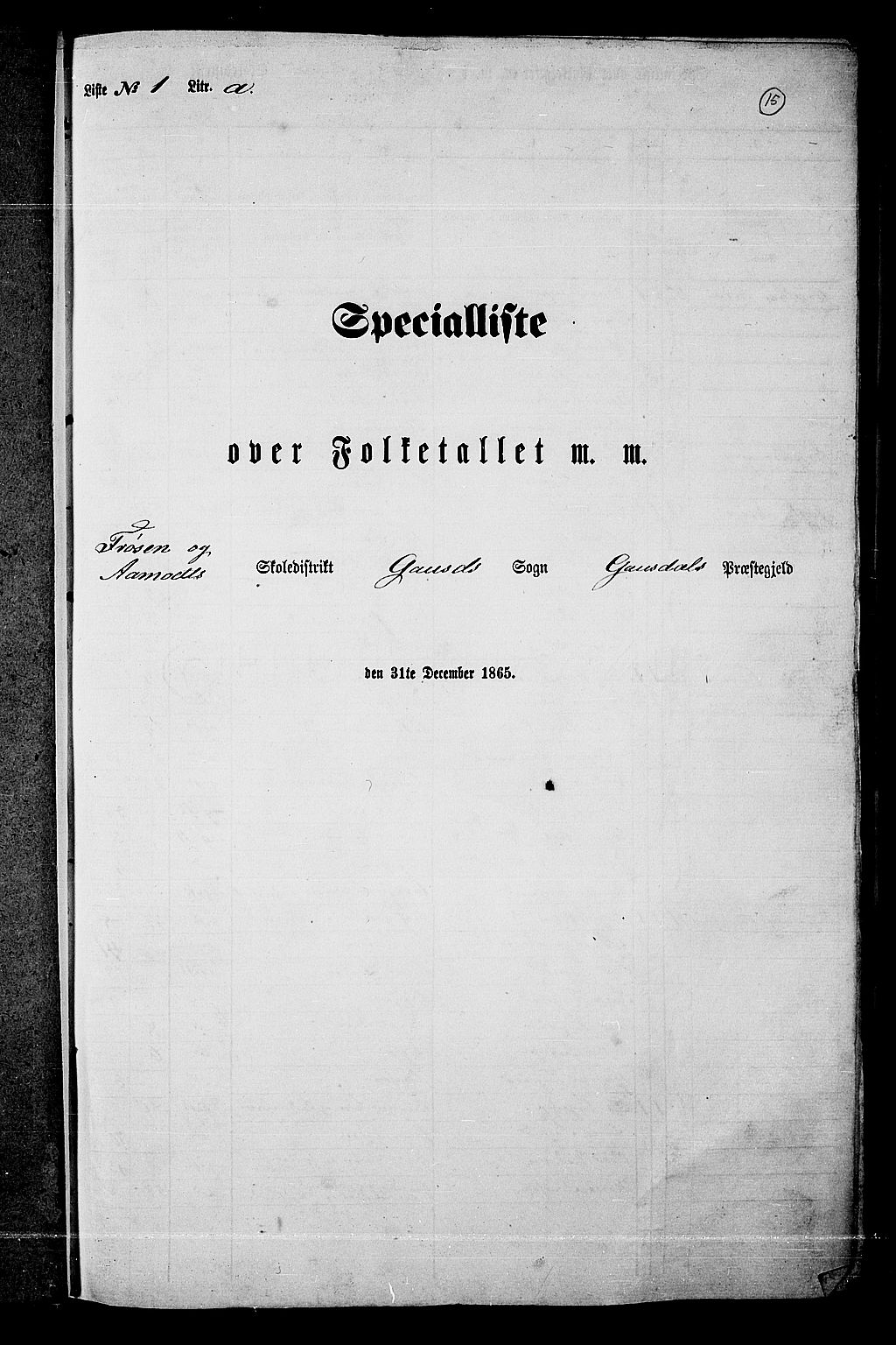 RA, 1865 census for Gausdal, 1865, p. 12