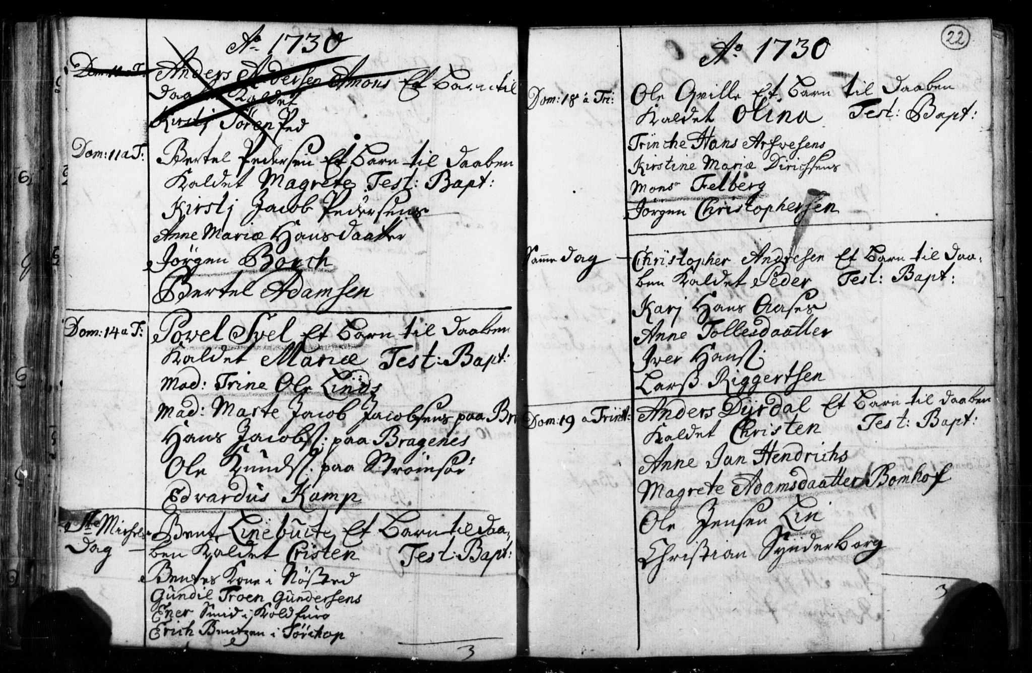 Strømsø kirkebøker, AV/SAKO-A-246/F/Fb/L0001: Parish register (official) no. II 1, 1725-1737, p. 22