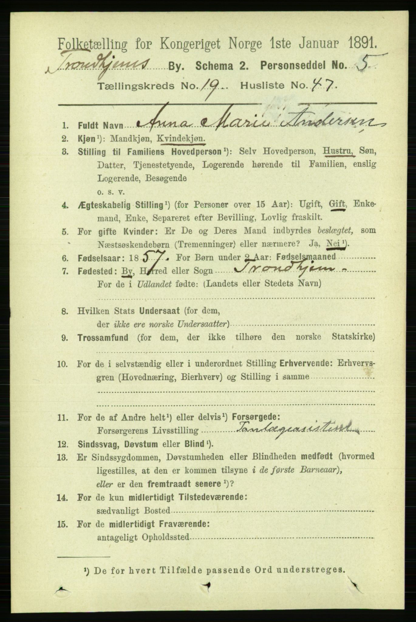 RA, 1891 census for 1601 Trondheim, 1891, p. 15145