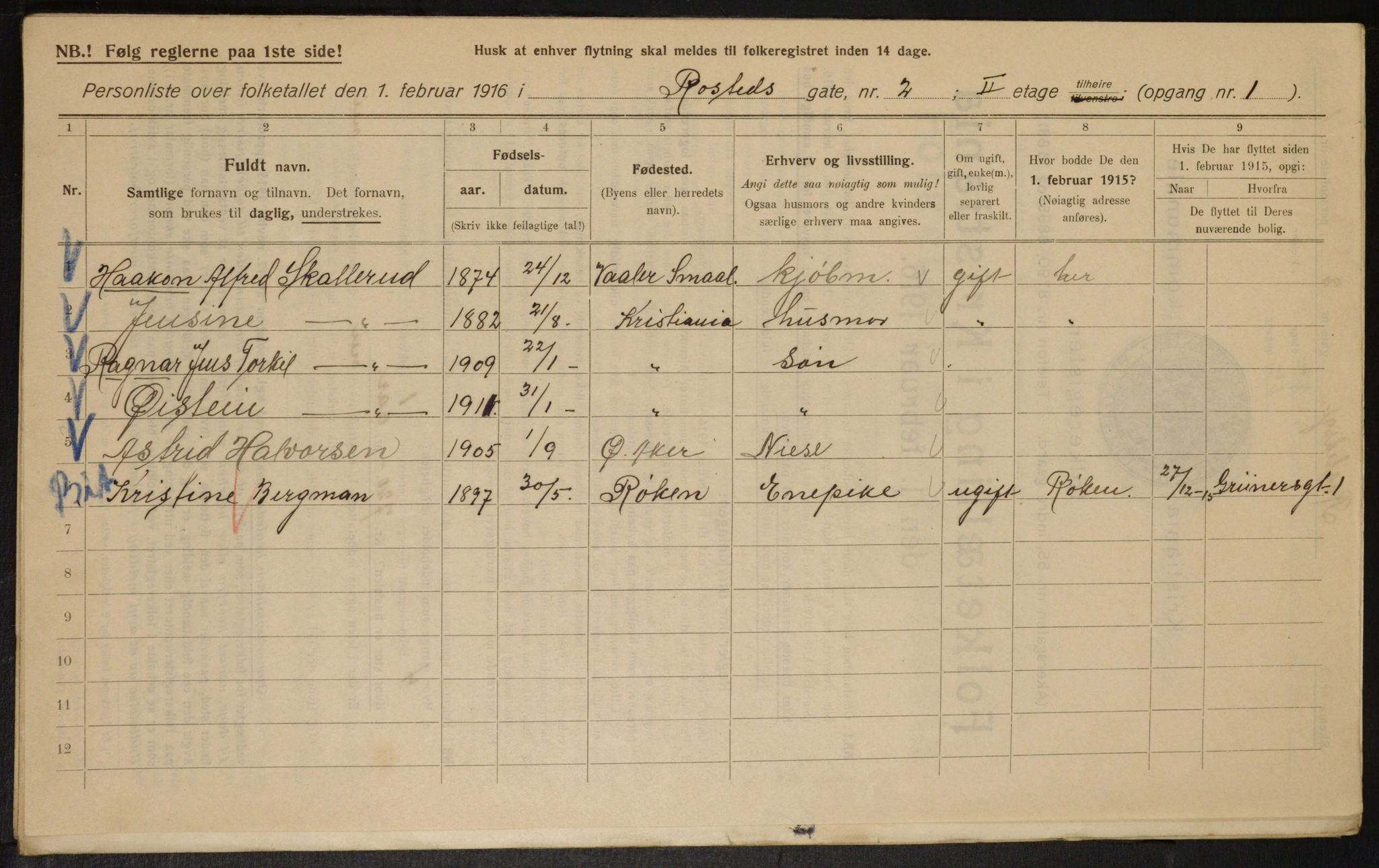 OBA, Municipal Census 1916 for Kristiania, 1916, p. 86373