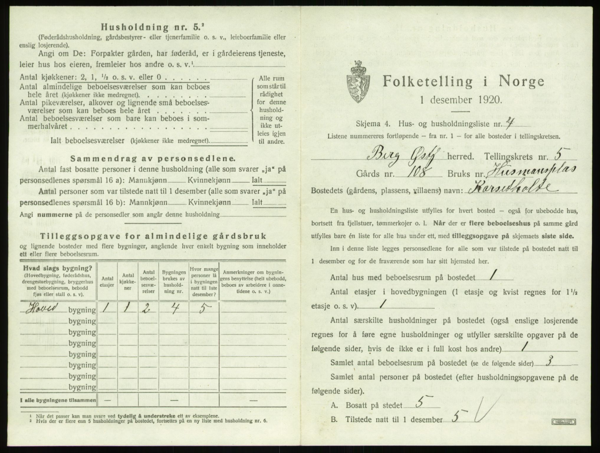 SAO, 1920 census for Berg, 1920, p. 1221