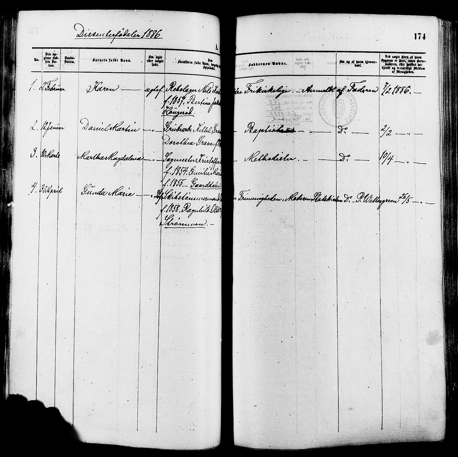 Øyestad sokneprestkontor, SAK/1111-0049/F/Fa/L0016: Parish register (official) no. A 16, 1874-1886, p. 174