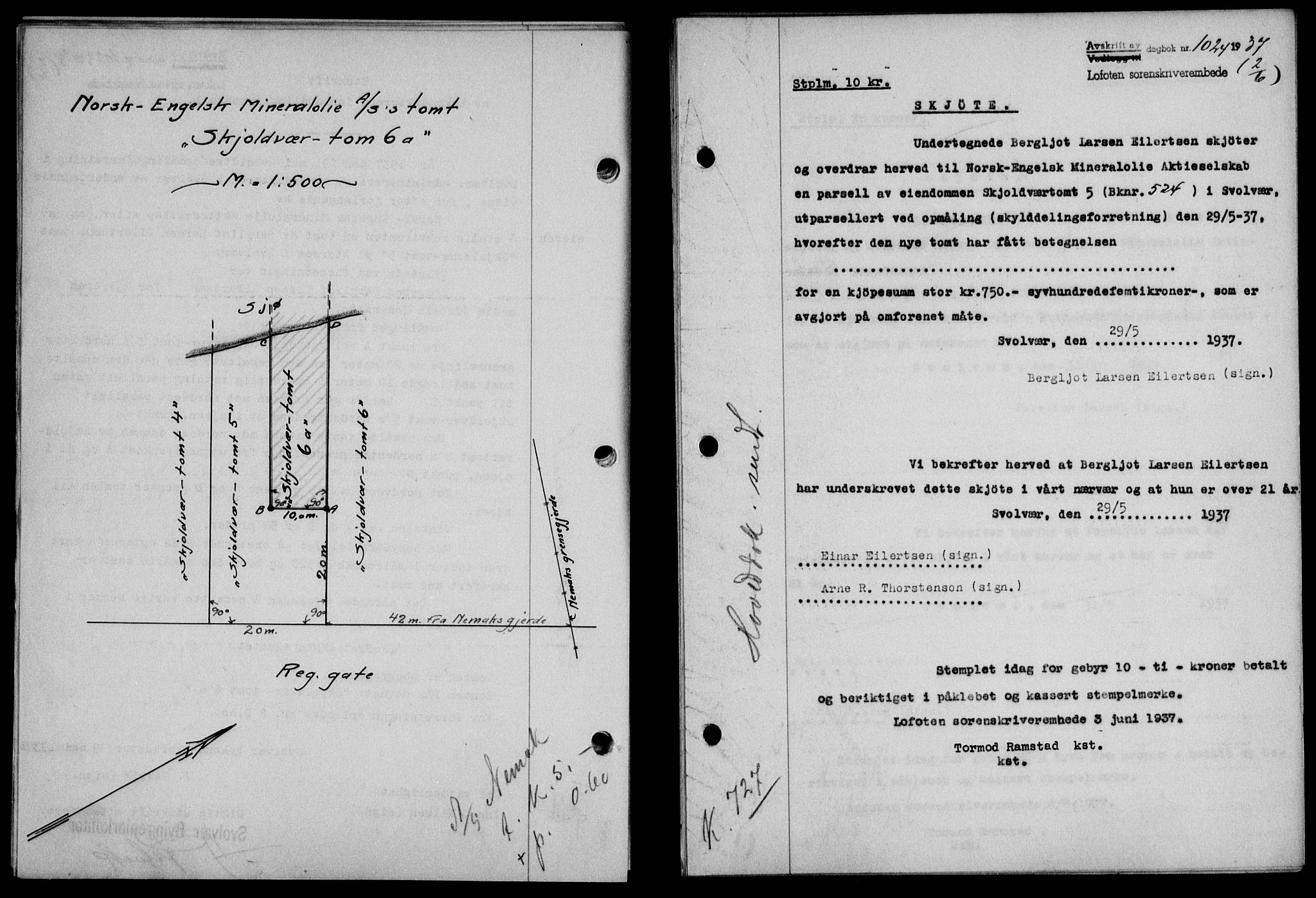 Lofoten sorenskriveri, SAT/A-0017/1/2/2C/L0002a: Mortgage book no. 2a, 1937-1937, Diary no: : 1024/1937