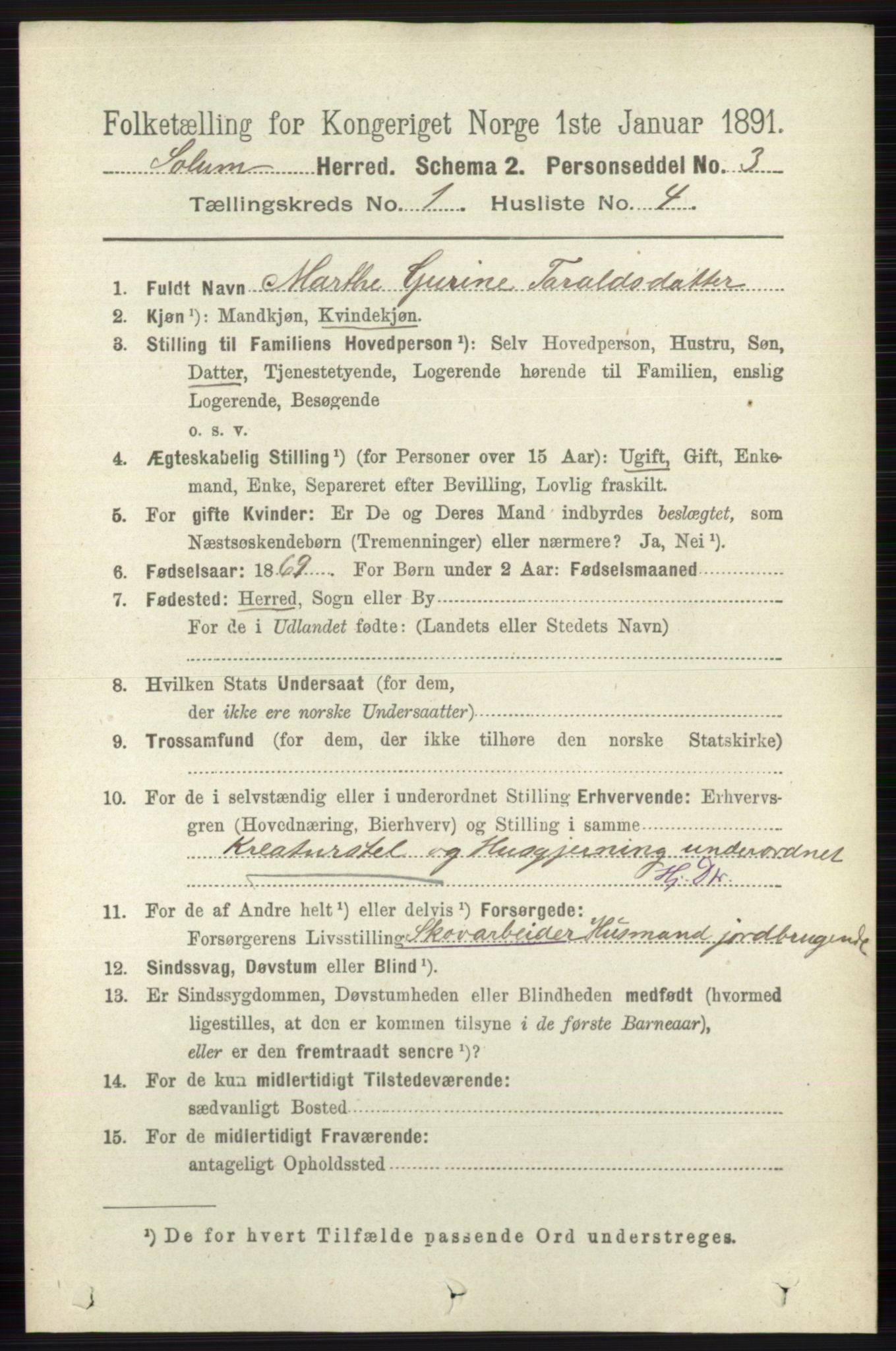 RA, 1891 census for 0818 Solum, 1891, p. 67