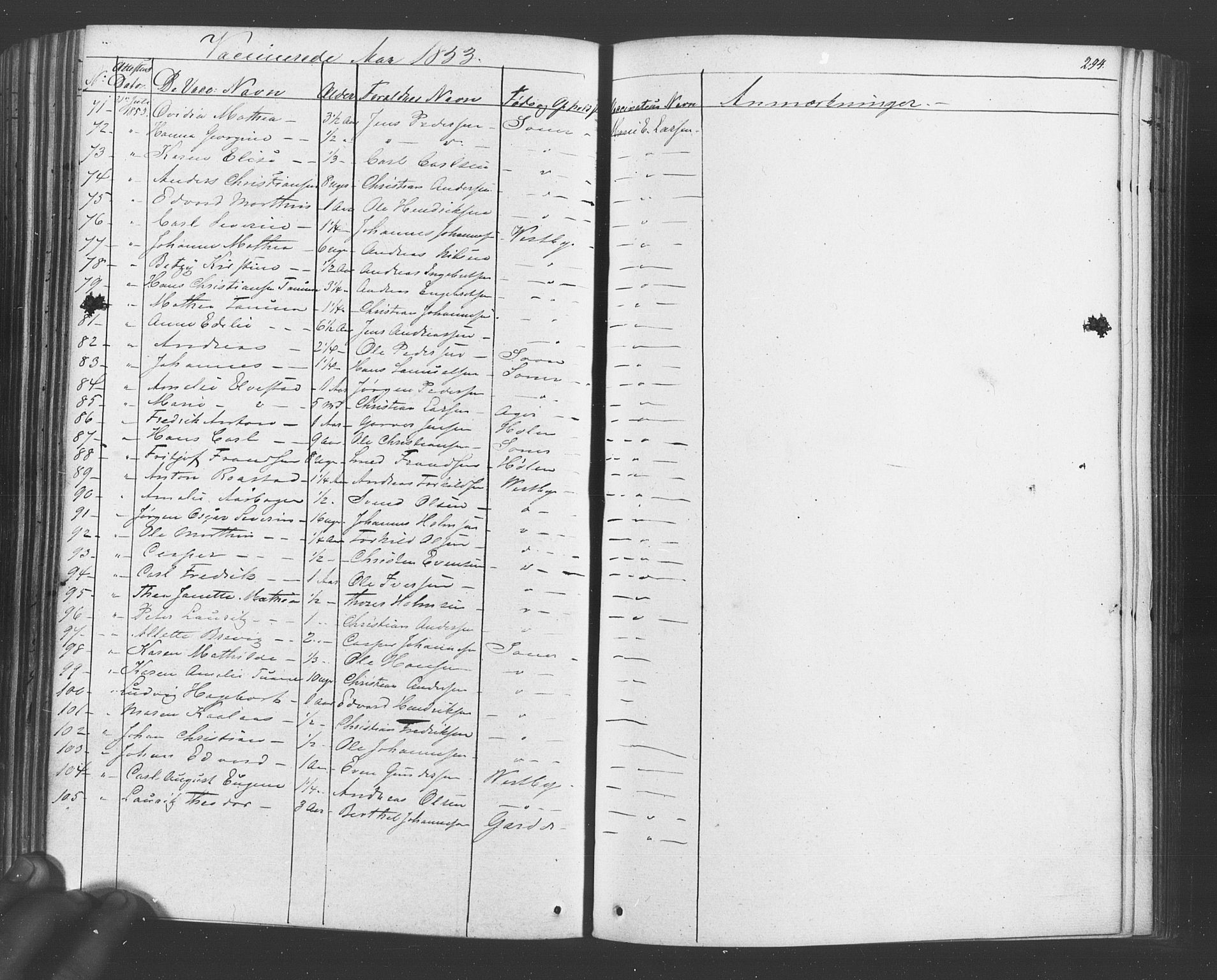 Vestby prestekontor Kirkebøker, AV/SAO-A-10893/F/Fa/L0007: Parish register (official) no. I 7, 1850-1862, p. 294