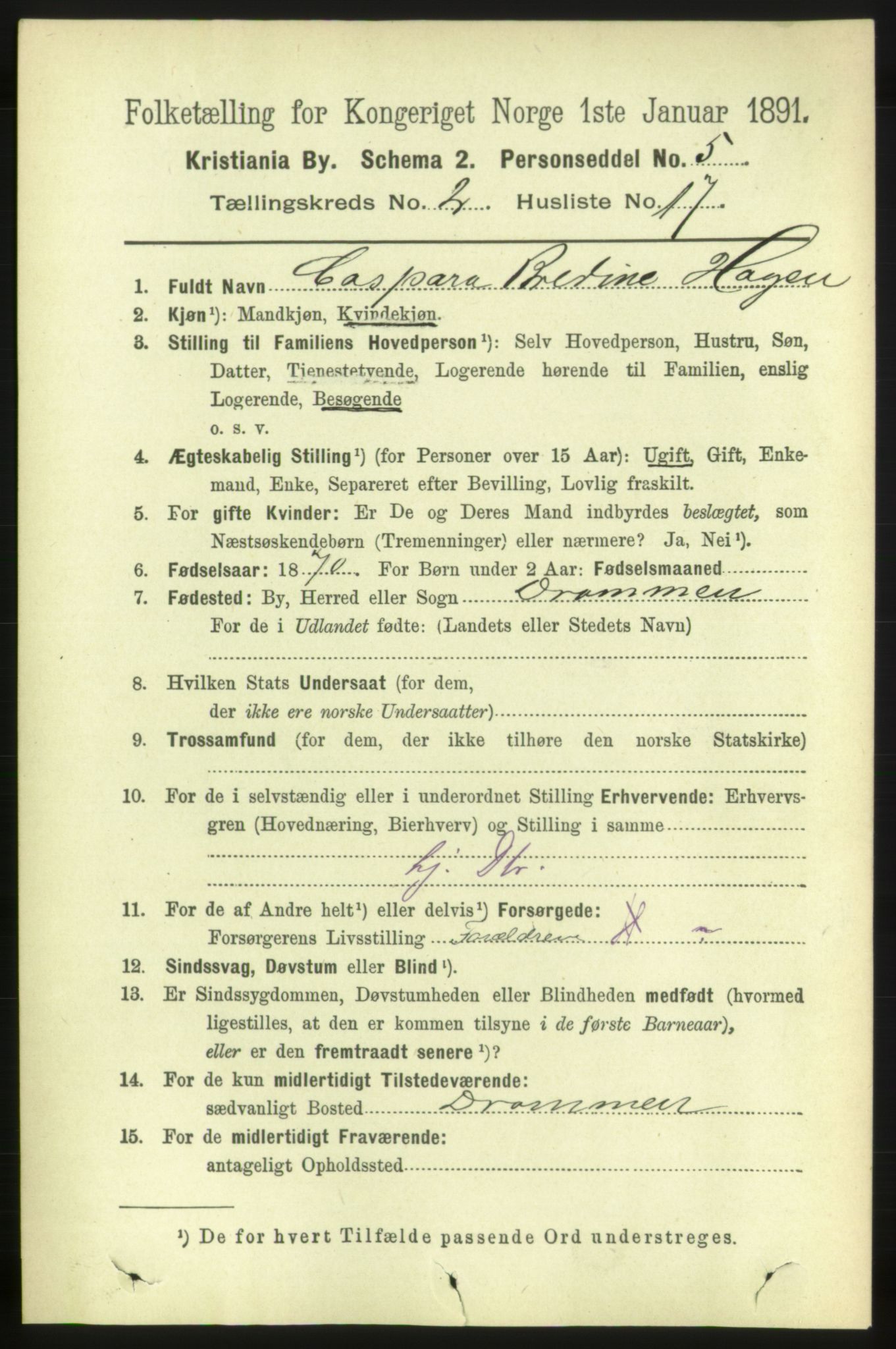 RA, 1891 census for 0301 Kristiania, 1891, p. 797