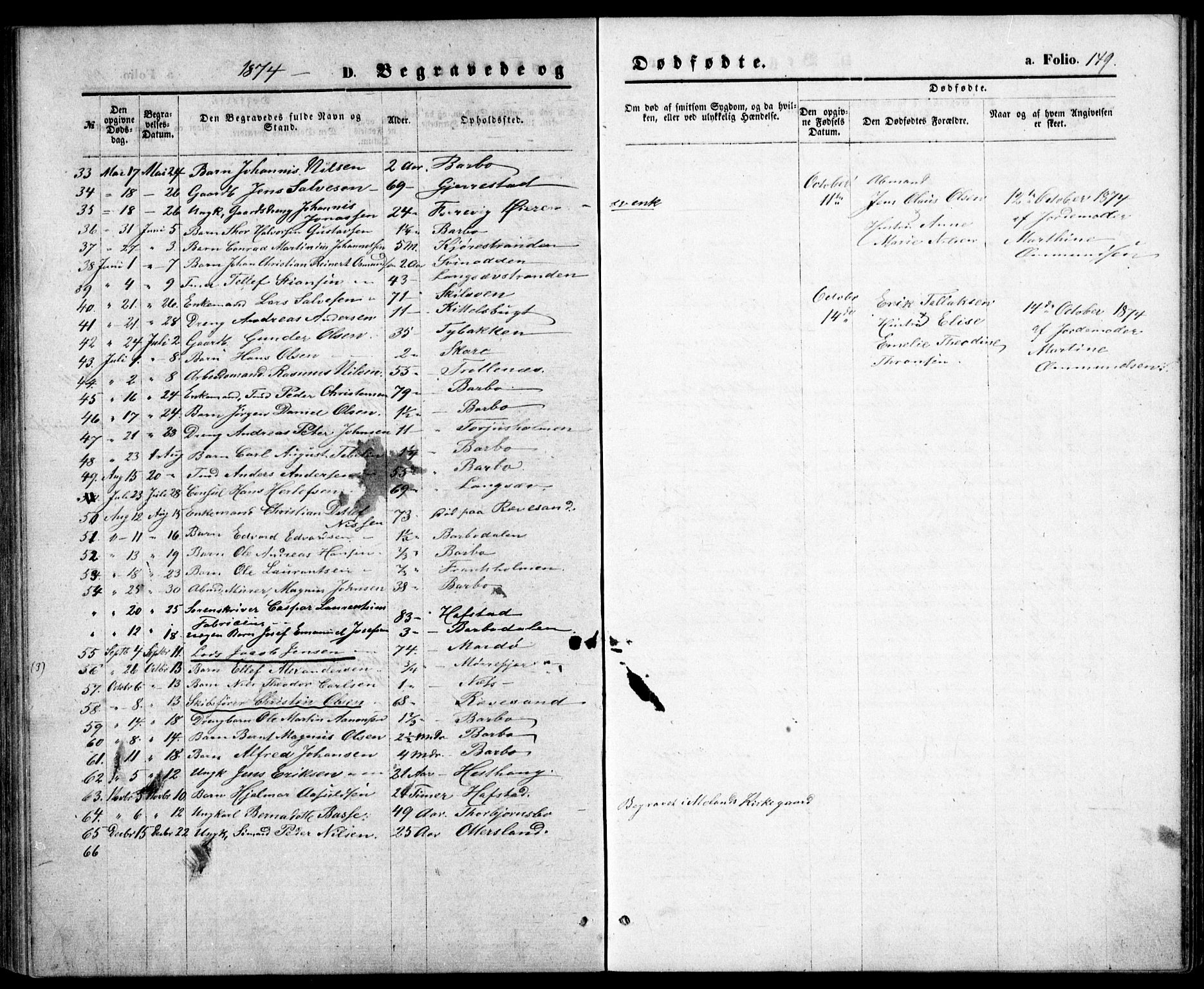 Tromøy sokneprestkontor, AV/SAK-1111-0041/F/Fb/L0004: Parish register (copy) no. B 4, 1869-1877, p. 149