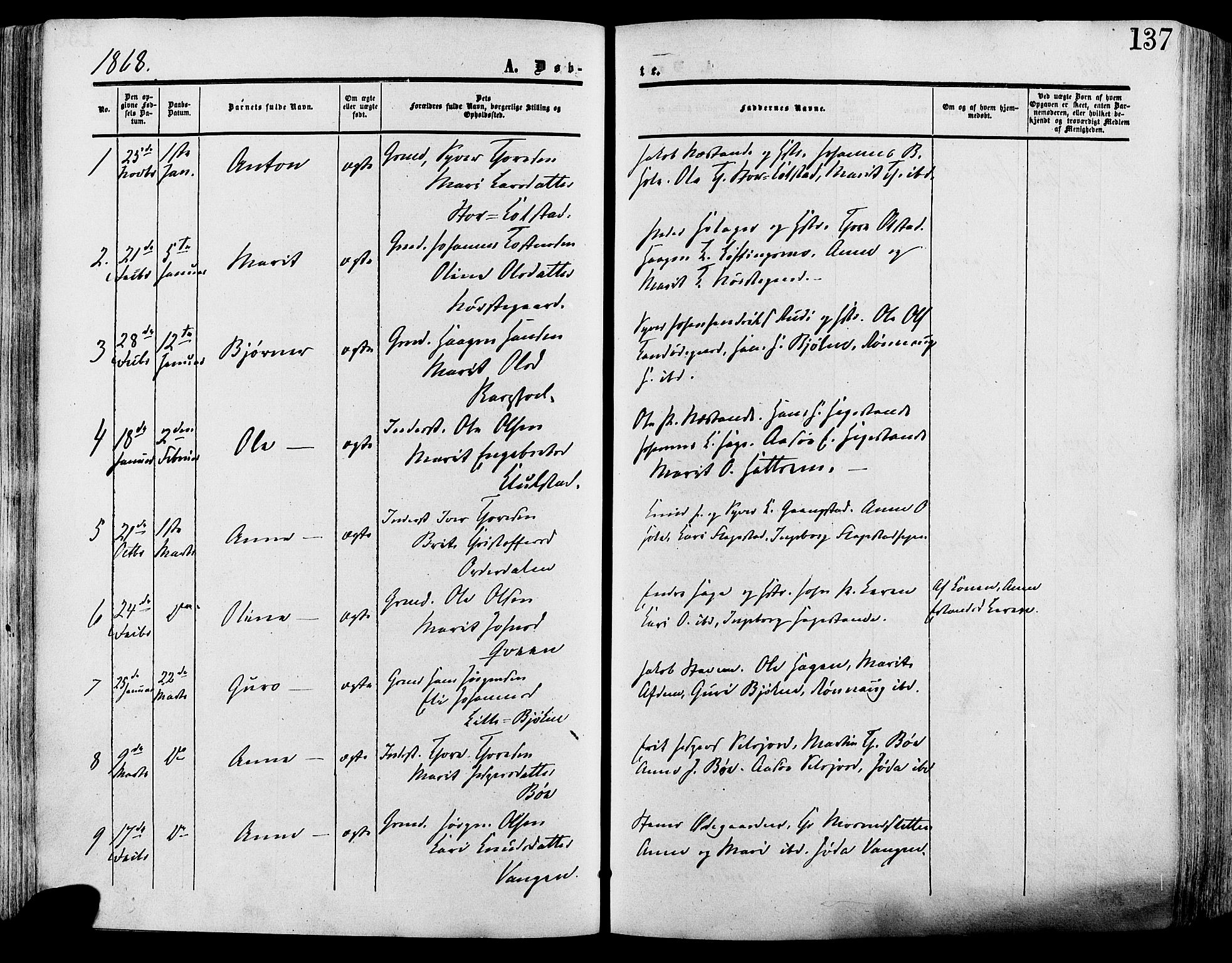 Lesja prestekontor, SAH/PREST-068/H/Ha/Haa/L0008: Parish register (official) no. 8, 1854-1880, p. 137