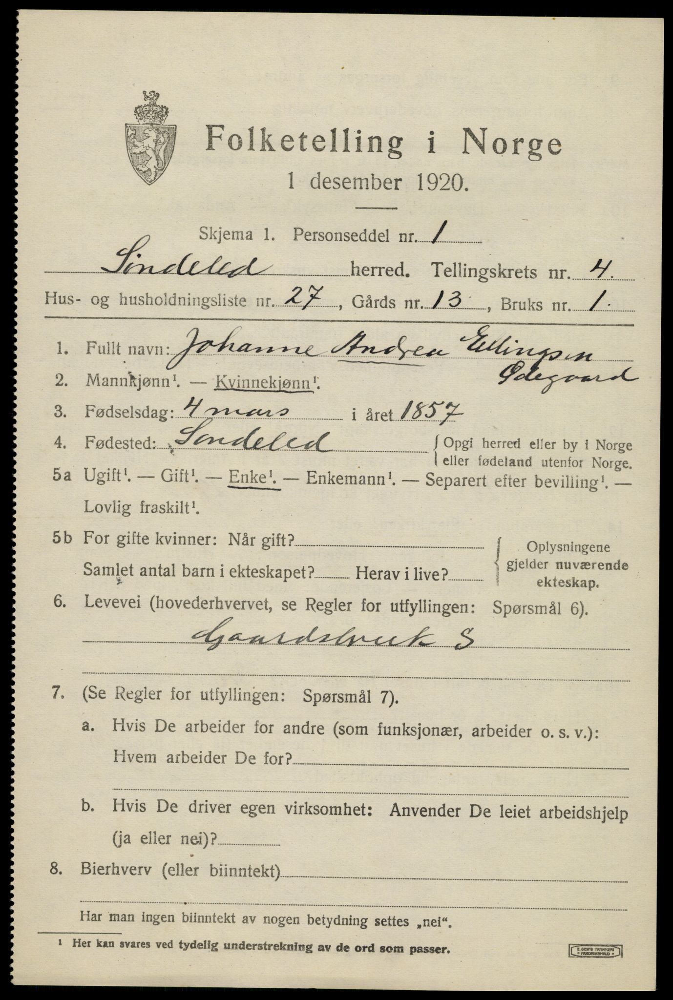 SAK, 1920 census for Søndeled, 1920, p. 2859