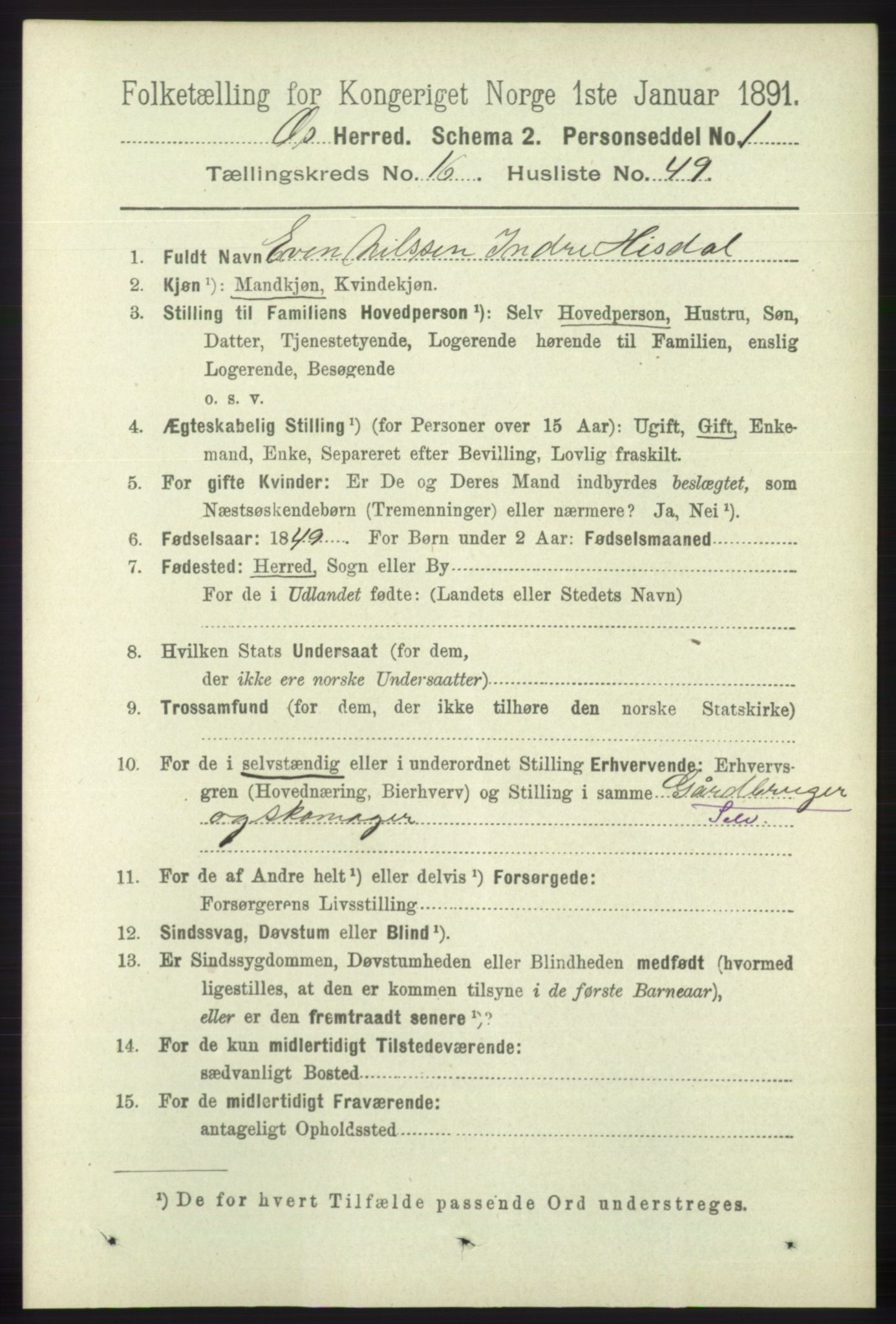 RA, 1891 census for 1243 Os, 1891, p. 3685