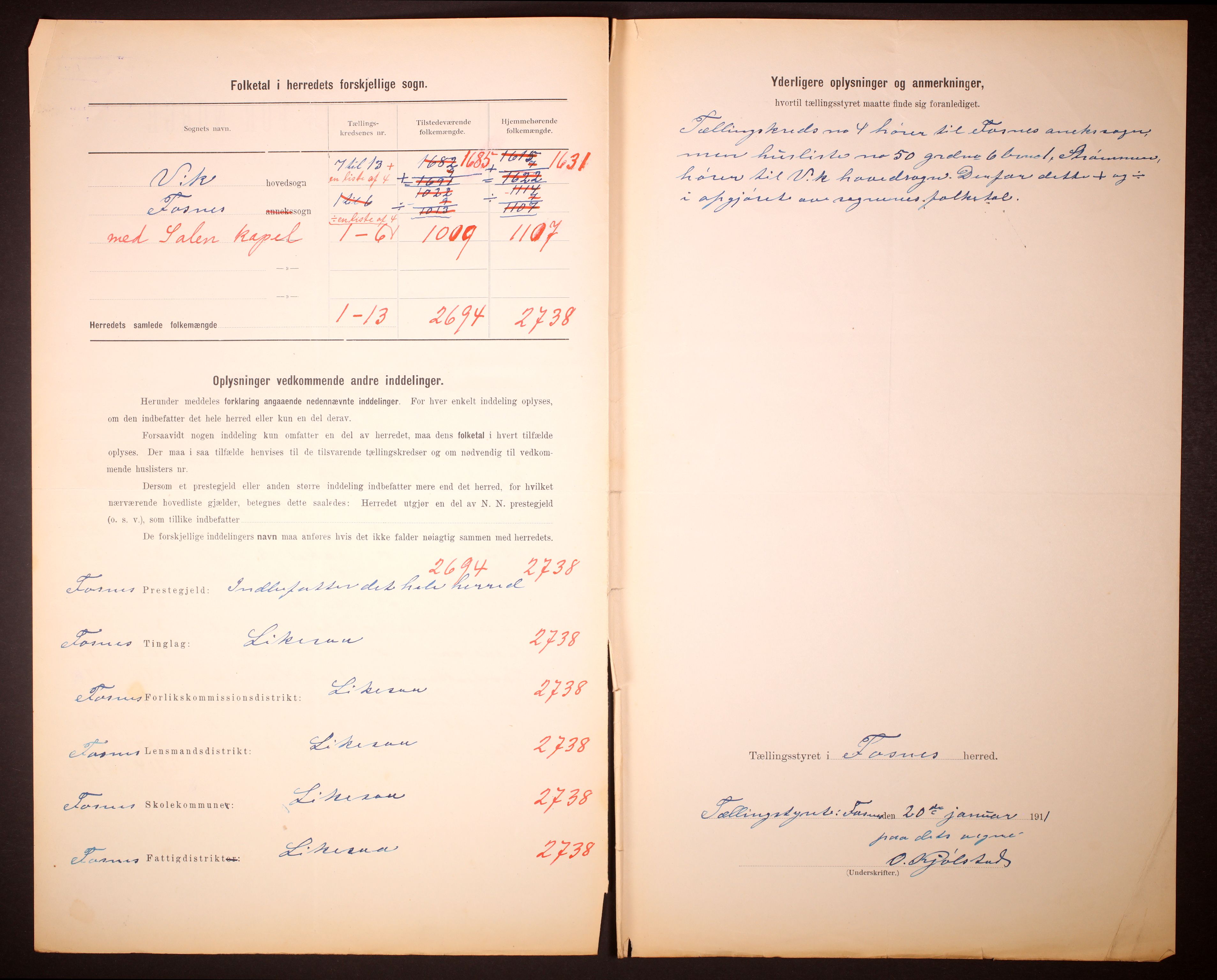 RA, 1910 census for Fosnes, 1910, p. 3