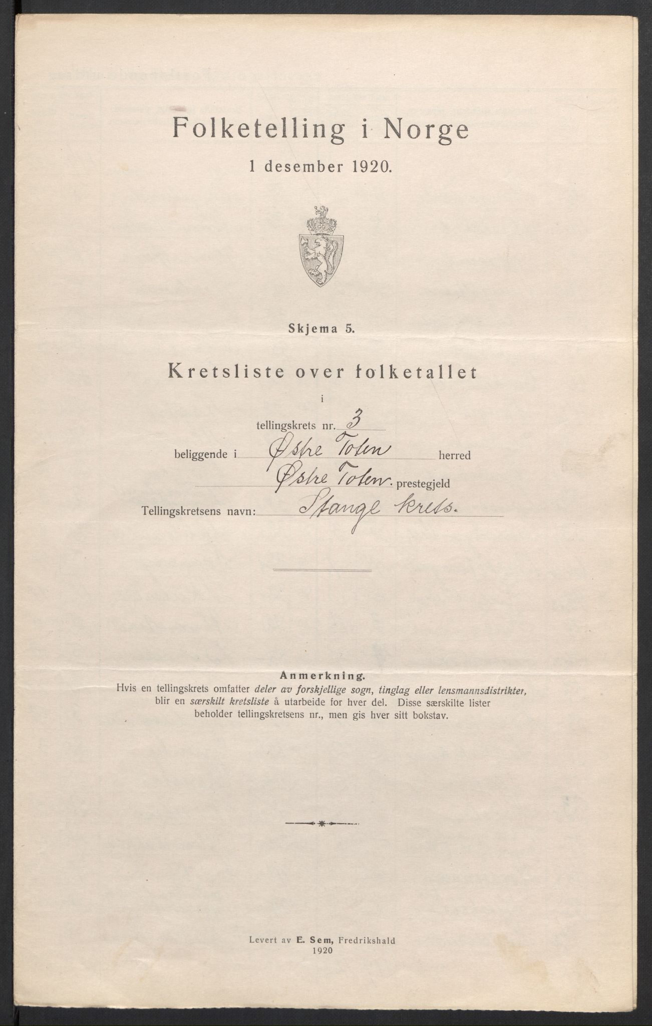 SAH, 1920 census for Østre Toten, 1920, p. 16