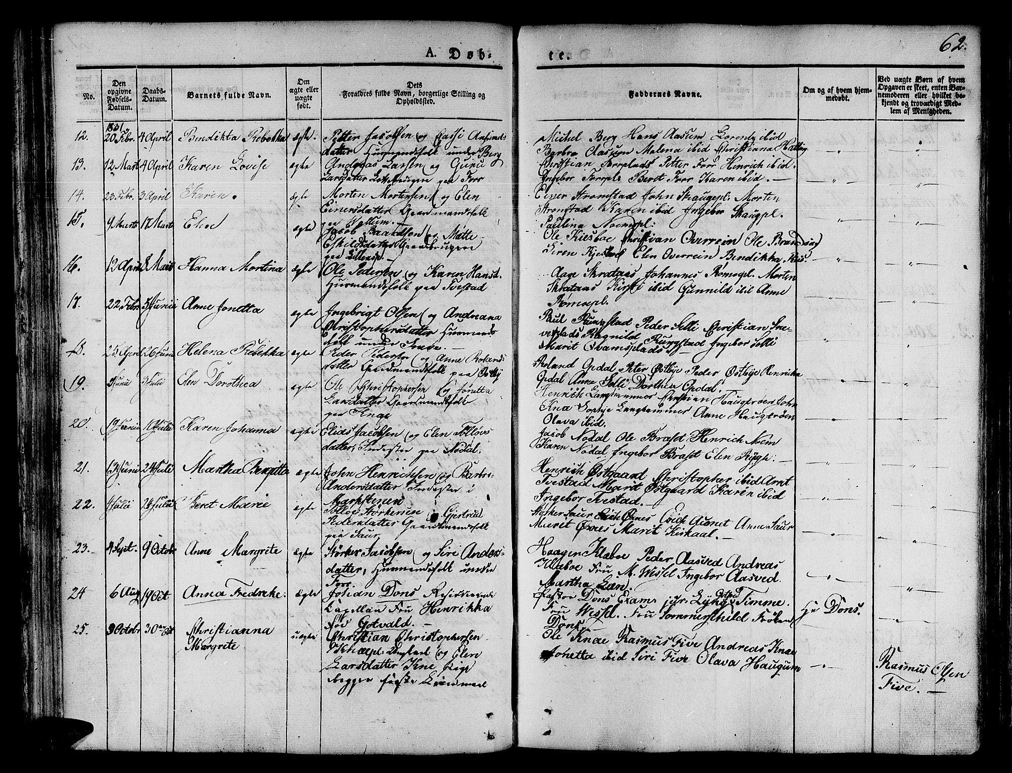 Ministerialprotokoller, klokkerbøker og fødselsregistre - Nord-Trøndelag, AV/SAT-A-1458/746/L0445: Parish register (official) no. 746A04, 1826-1846, p. 62