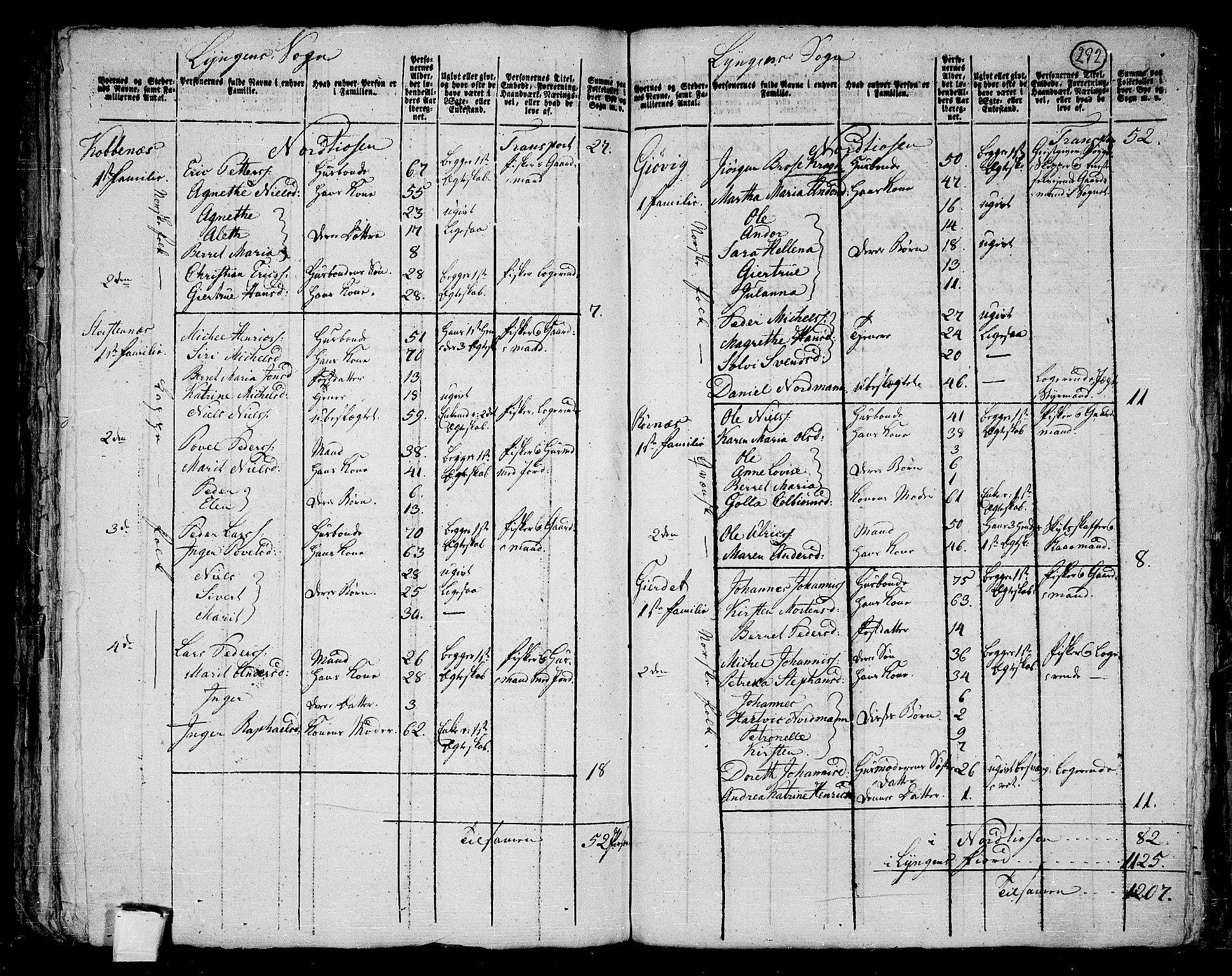 RA, 1801 census for 1938P Lyngen, 1801, p. 291b-292a