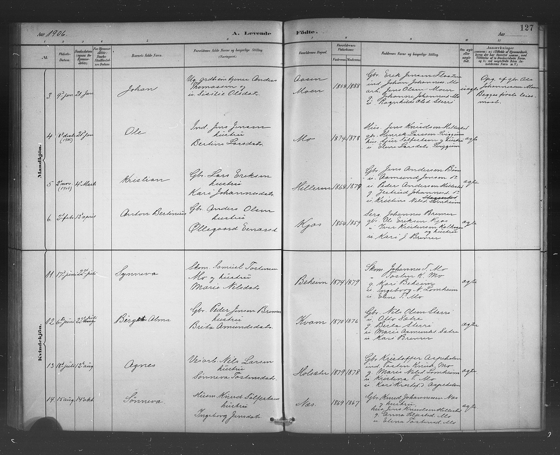 Hafslo sokneprestembete, AV/SAB-A-80301/H/Hab/Habb/L0001: Parish register (copy) no. B 1, 1882-1908, p. 127