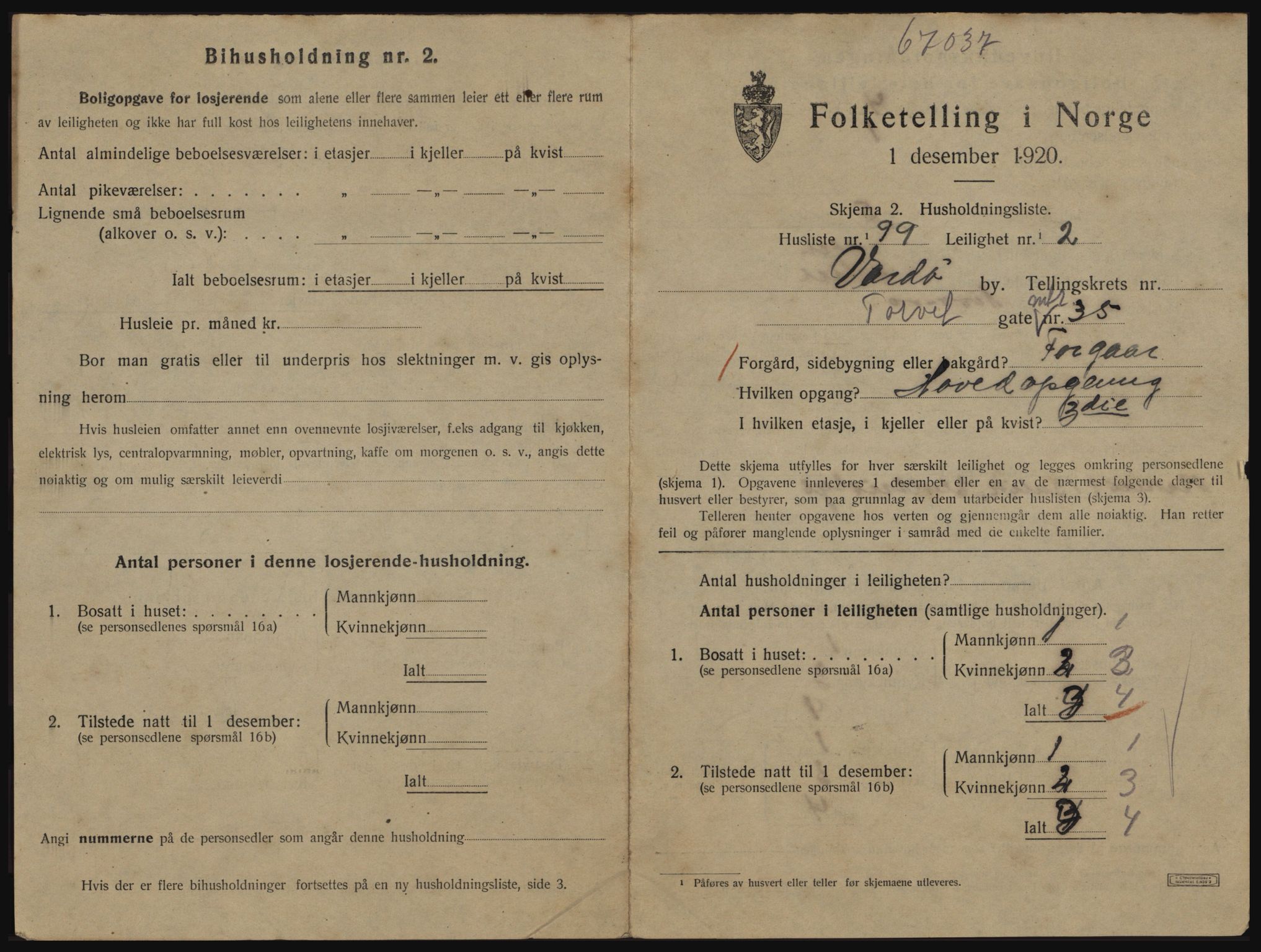 SATØ, 1920 census for Vardø, 1920, p. 2121