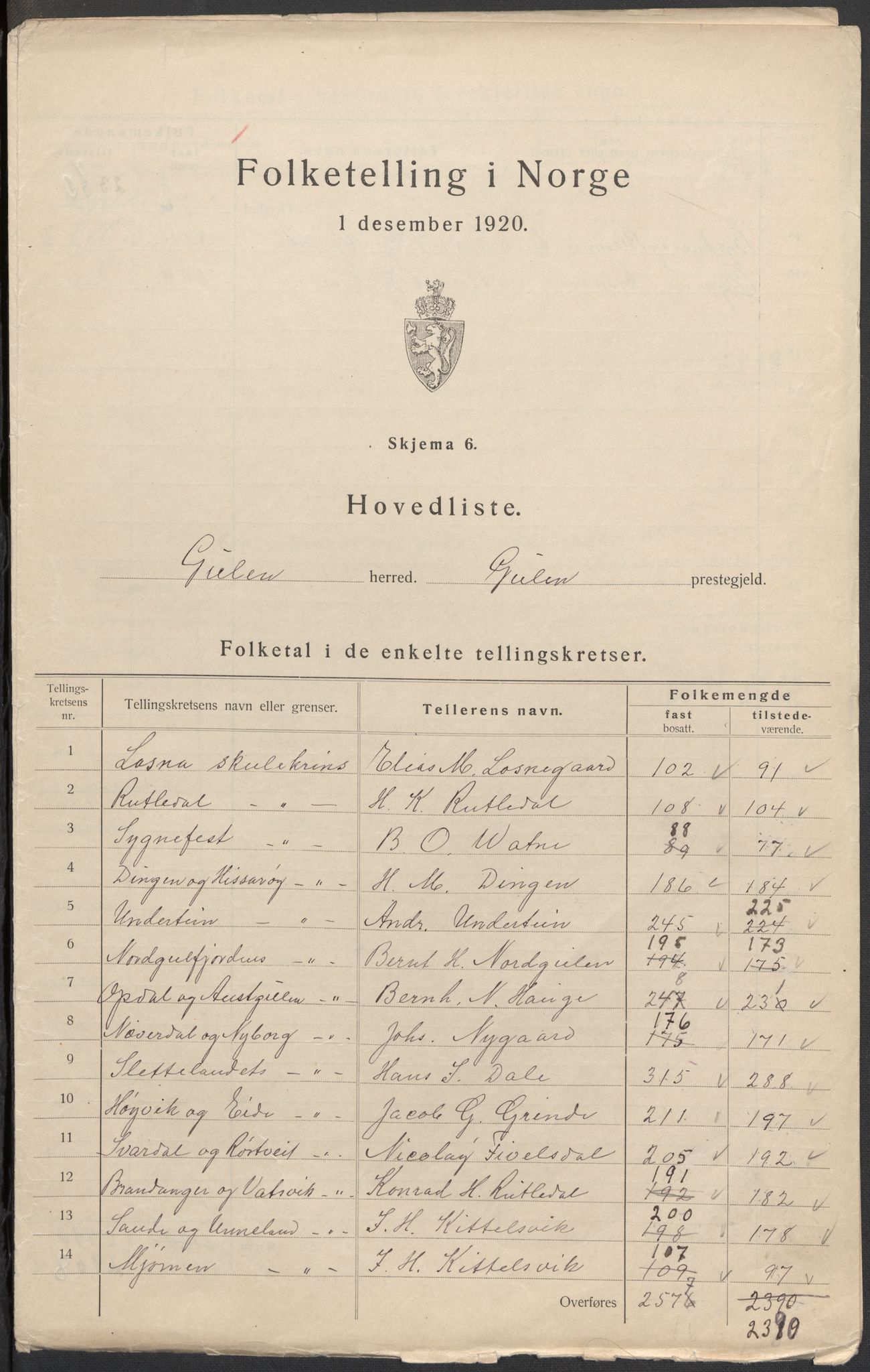 SAB, 1920 census for Gulen, 1920, p. 2