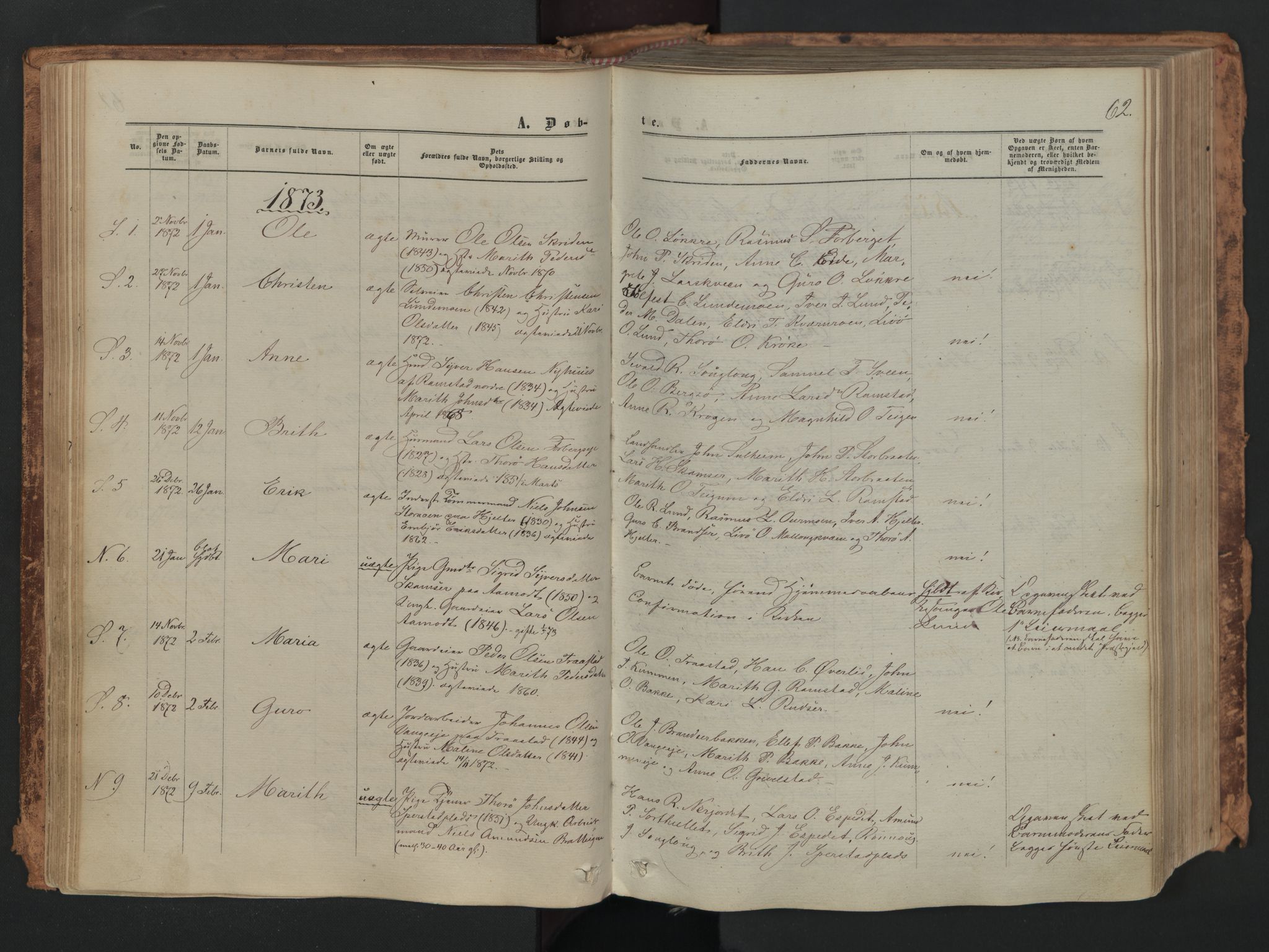 Skjåk prestekontor, SAH/PREST-072/H/Ha/Haa/L0001: Parish register (official) no. 1, 1863-1879, p. 62