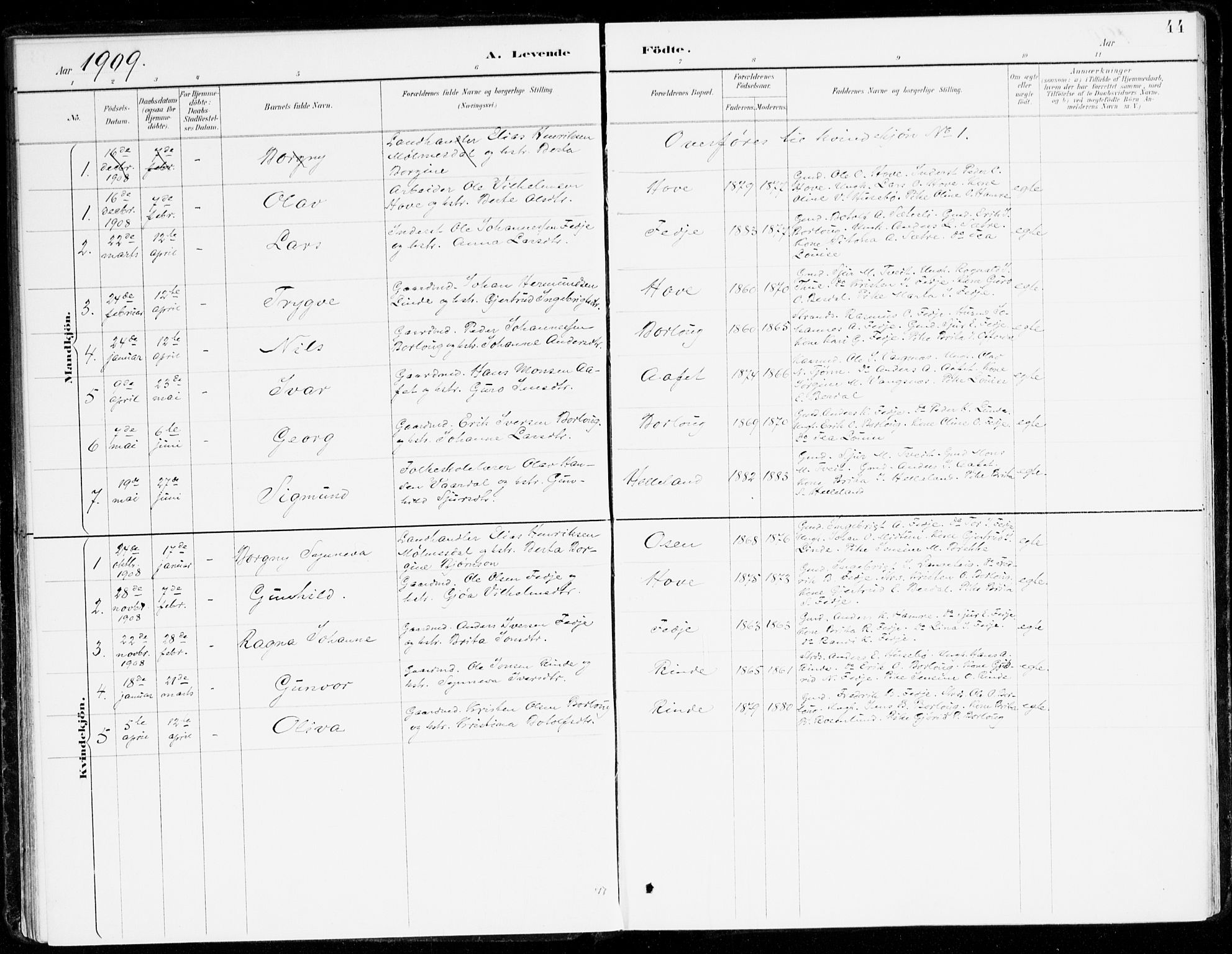 Leikanger sokneprestembete, AV/SAB-A-81001/H/Haa/Haad/L0001: Parish register (official) no. D 1, 1887-1922, p. 44