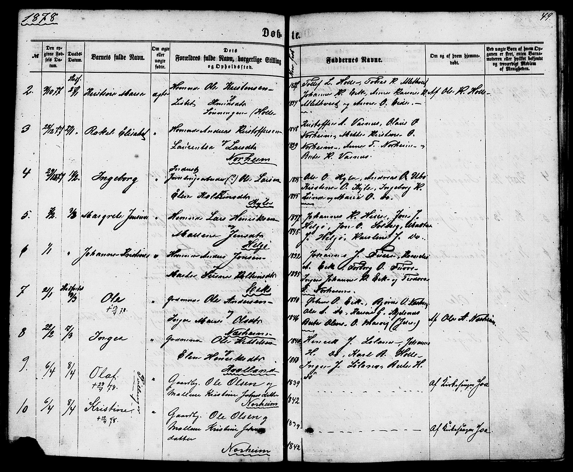 Nedstrand sokneprestkontor, SAST/A-101841/01/IV: Parish register (official) no. A 10, 1861-1887, p. 49