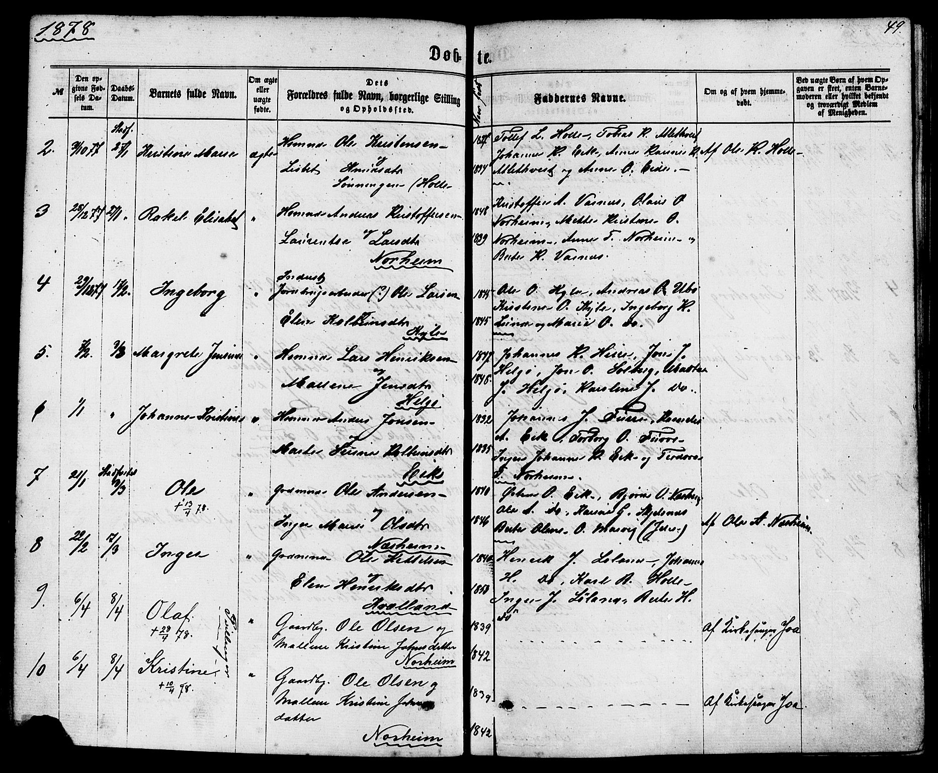 Nedstrand sokneprestkontor, AV/SAST-A-101841/01/IV: Parish register (official) no. A 10, 1861-1887, p. 49