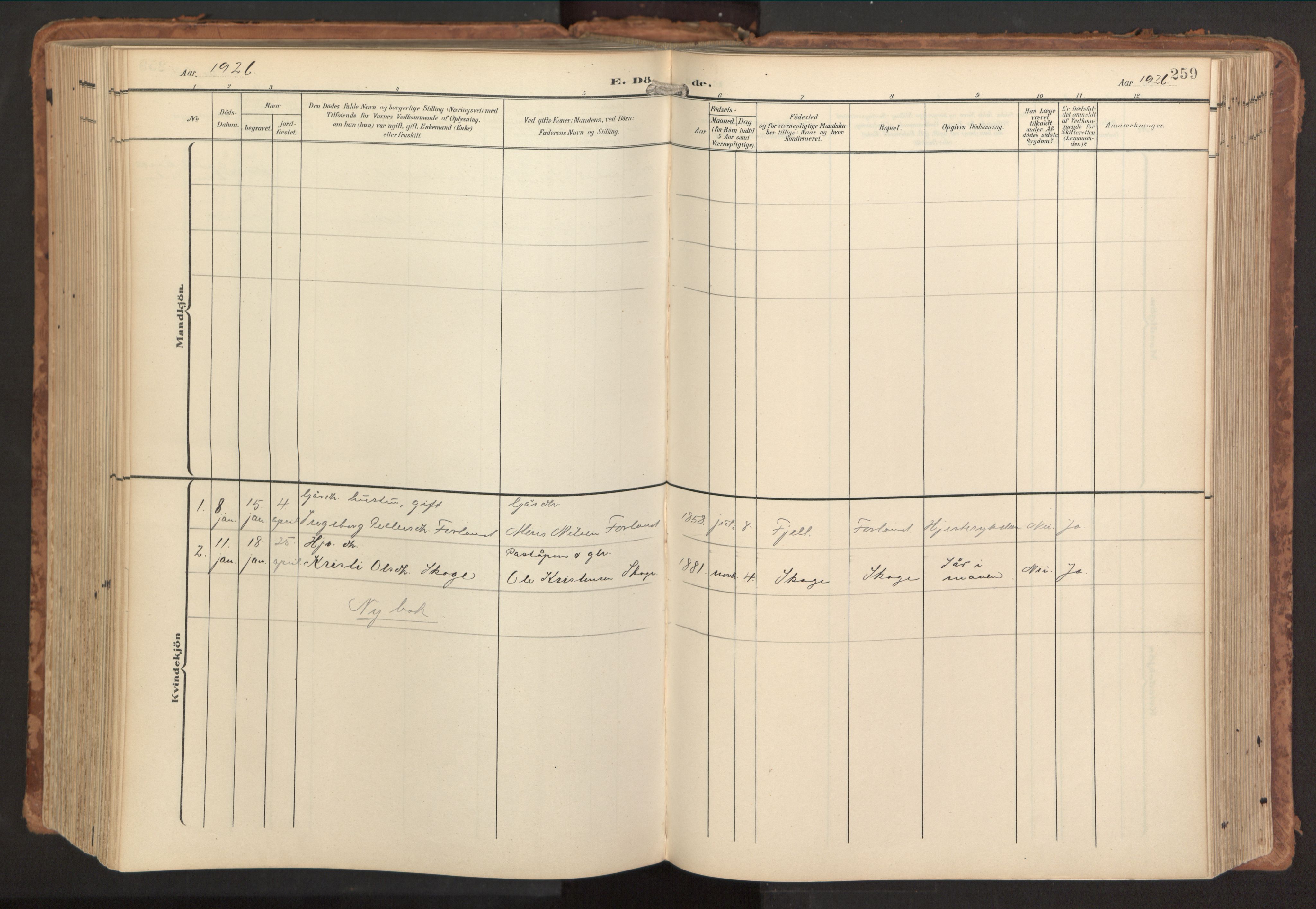 Sund sokneprestembete, SAB/A-99930: Parish register (official) no. B 2, 1907-1926, p. 259