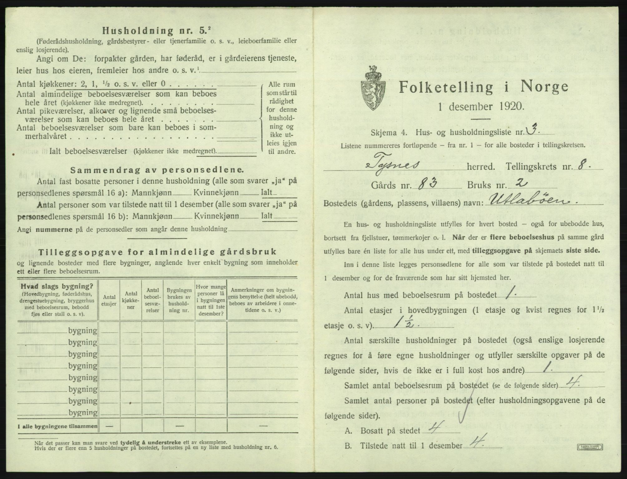 SAB, 1920 census for Tysnes, 1920, p. 675