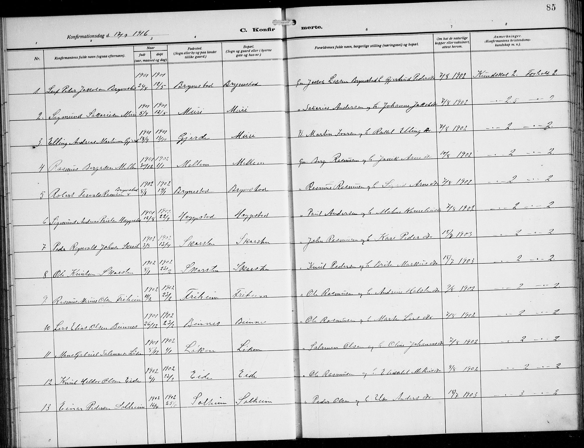 Innvik sokneprestembete, AV/SAB-A-80501: Parish register (copy) no. B 5, 1915-1943, p. 85