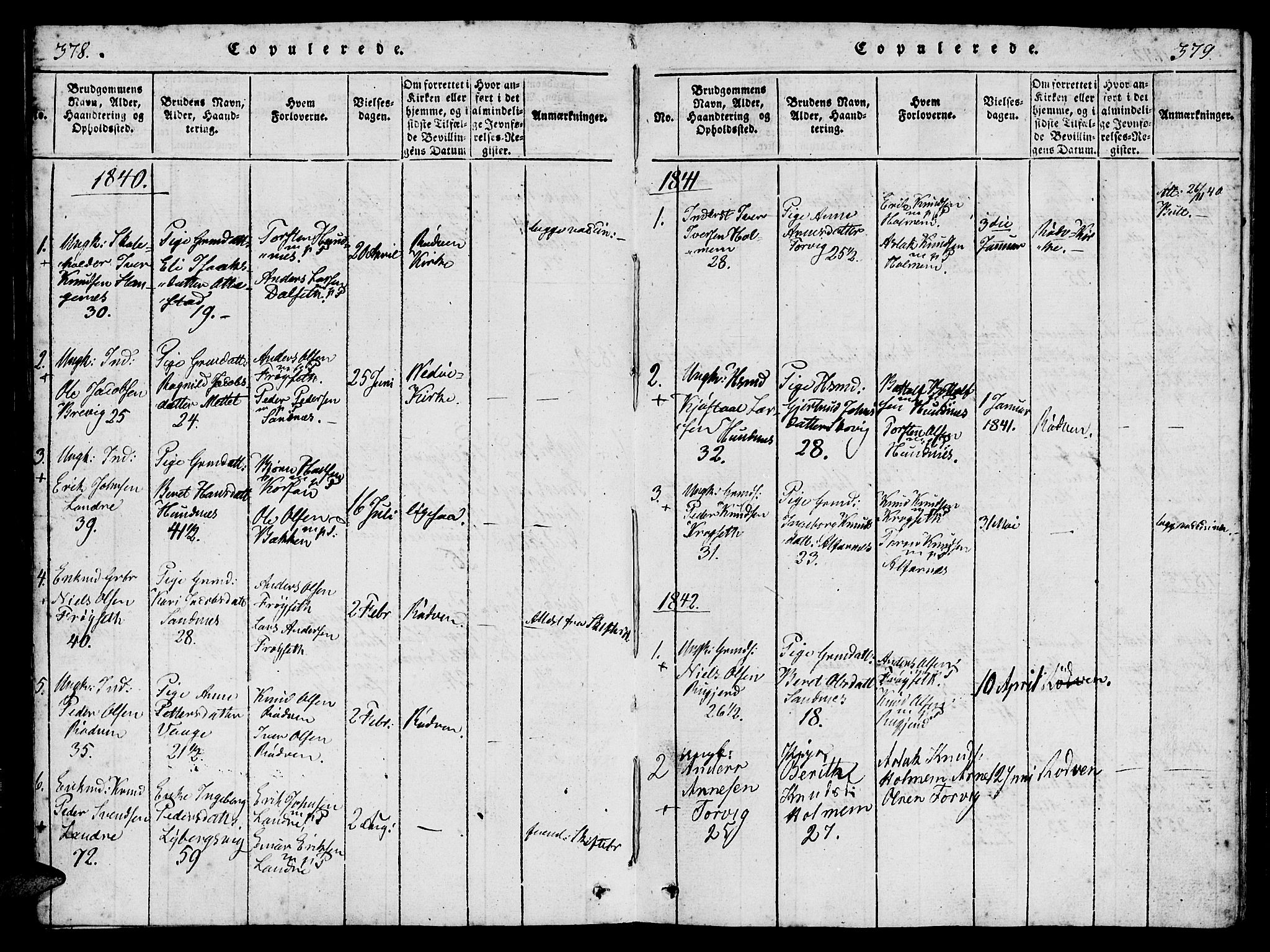 Ministerialprotokoller, klokkerbøker og fødselsregistre - Møre og Romsdal, AV/SAT-A-1454/548/L0612: Parish register (official) no. 548A01, 1818-1846, p. 378-379