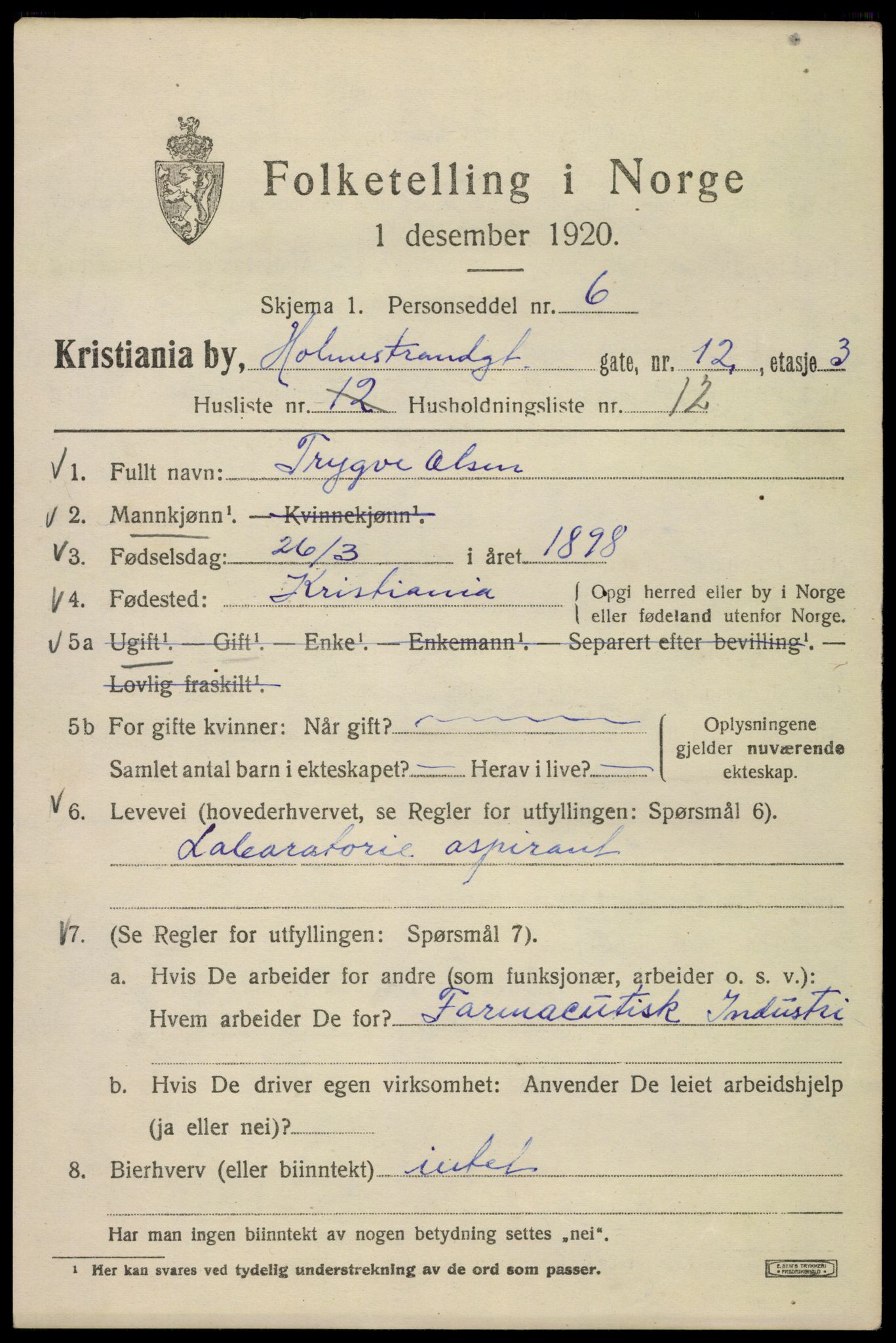 SAO, 1920 census for Kristiania, 1920, p. 296971