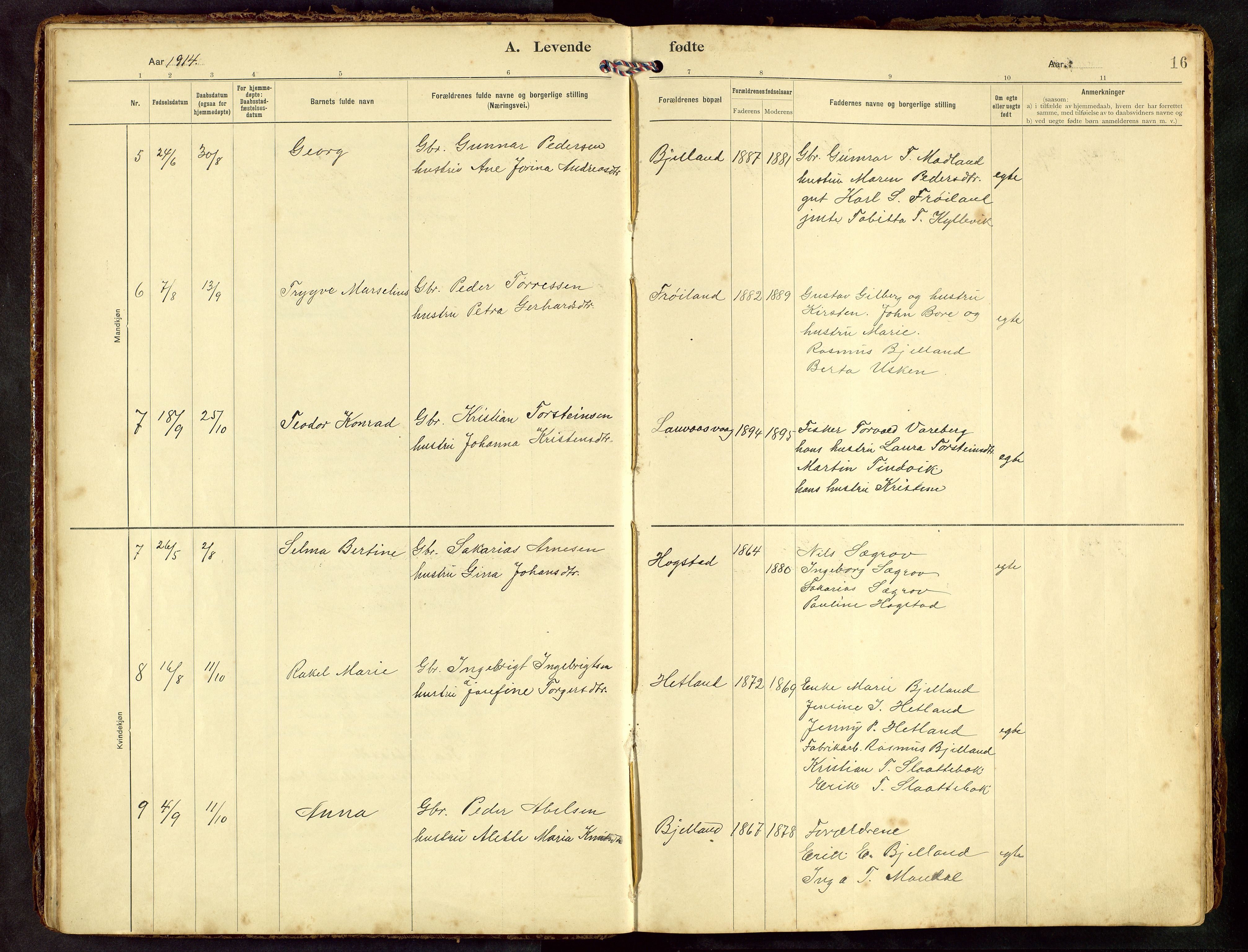 Hetland sokneprestkontor, SAST/A-101826/30/30BB/L0010: Parish register (copy) no. B 10, 1910-1968, p. 16