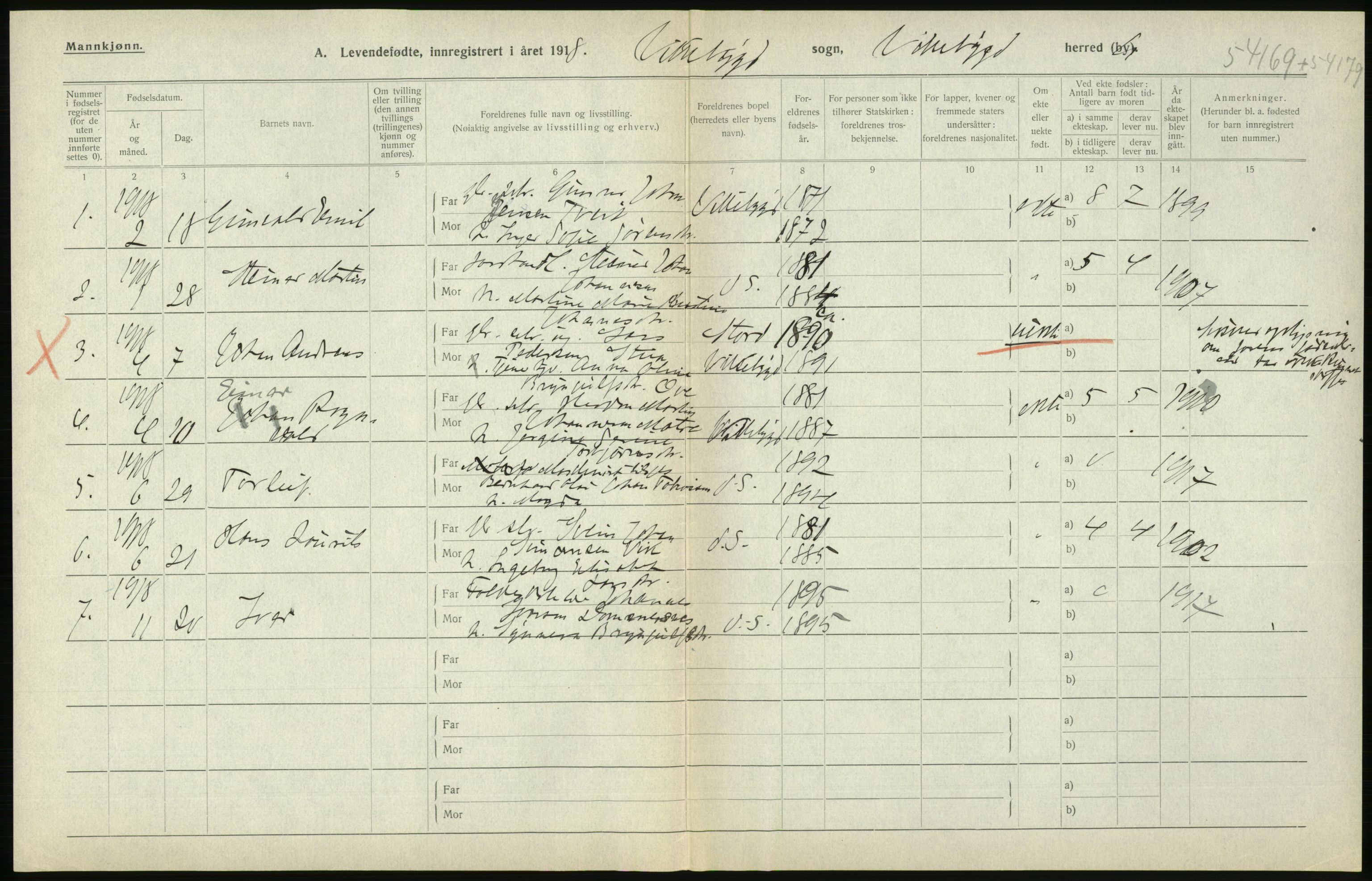 Statistisk sentralbyrå, Sosiodemografiske emner, Befolkning, RA/S-2228/D/Df/Dfb/Dfbh/L0034: Hordaland fylke: Levendefødte menn og kvinner. Bygder., 1918, p. 390