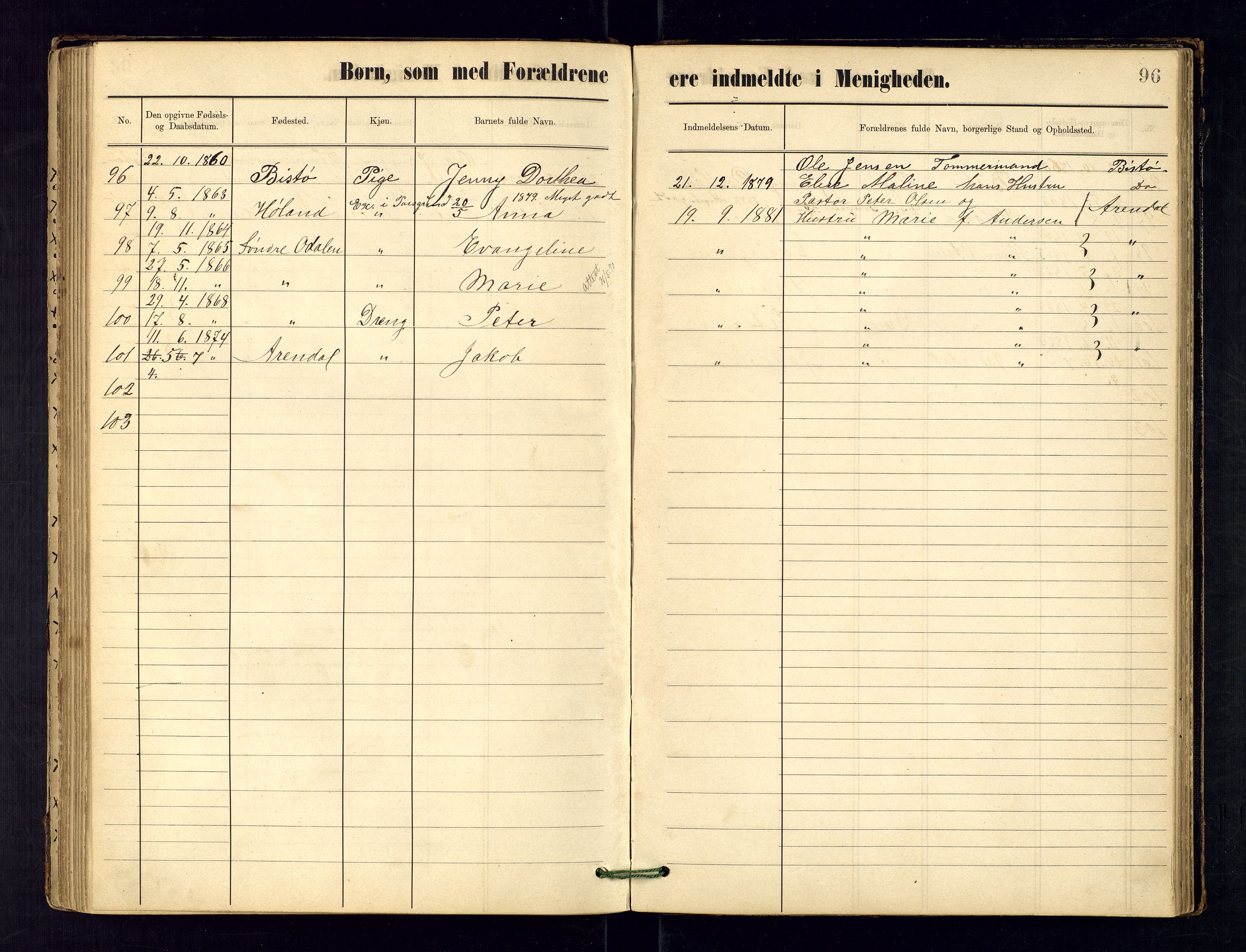 Metodistmenigheten, Arendal, AV/SAK-1292-0011/F/Fa/L0003: Dissenter register no. 3, 1879-1893, p. 96