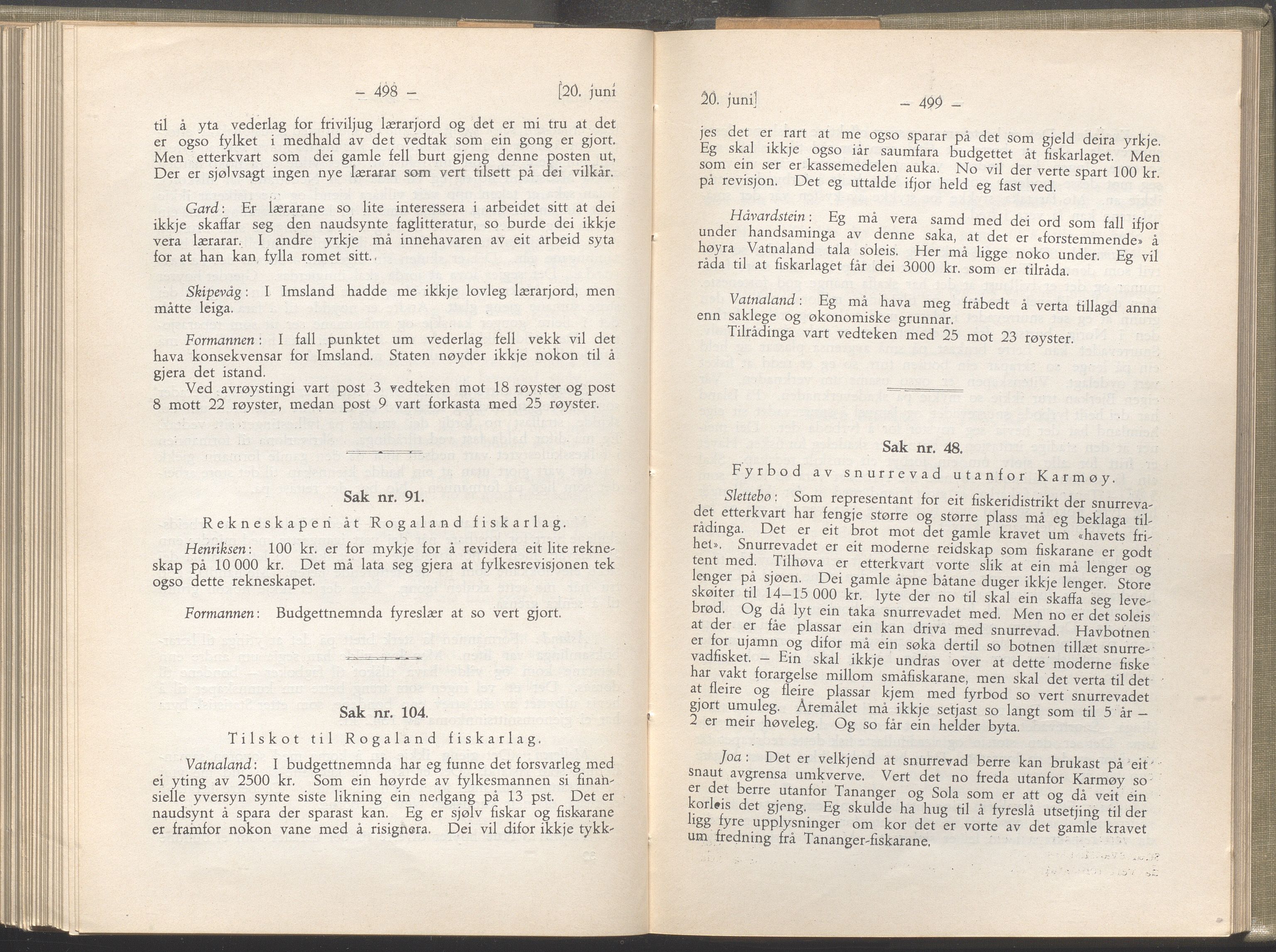 Rogaland fylkeskommune - Fylkesrådmannen , IKAR/A-900/A/Aa/Aaa/L0052: Møtebok , 1933, p. 498-499