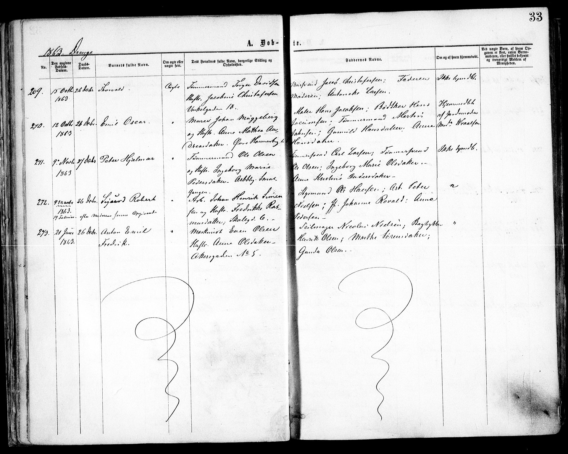 Trefoldighet prestekontor Kirkebøker, AV/SAO-A-10882/F/Fa/L0002: Parish register (official) no. I 2, 1863-1870, p. 33