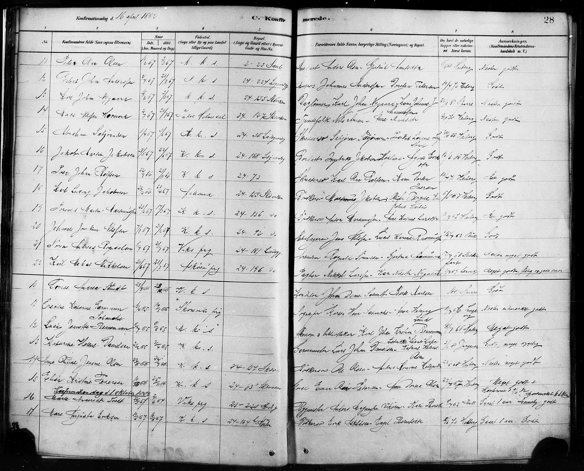 Sandviken Sokneprestembete, SAB/A-77601/H/Ha/L0002: Parish register (official) no. A 2, 1878-1896, p. 28