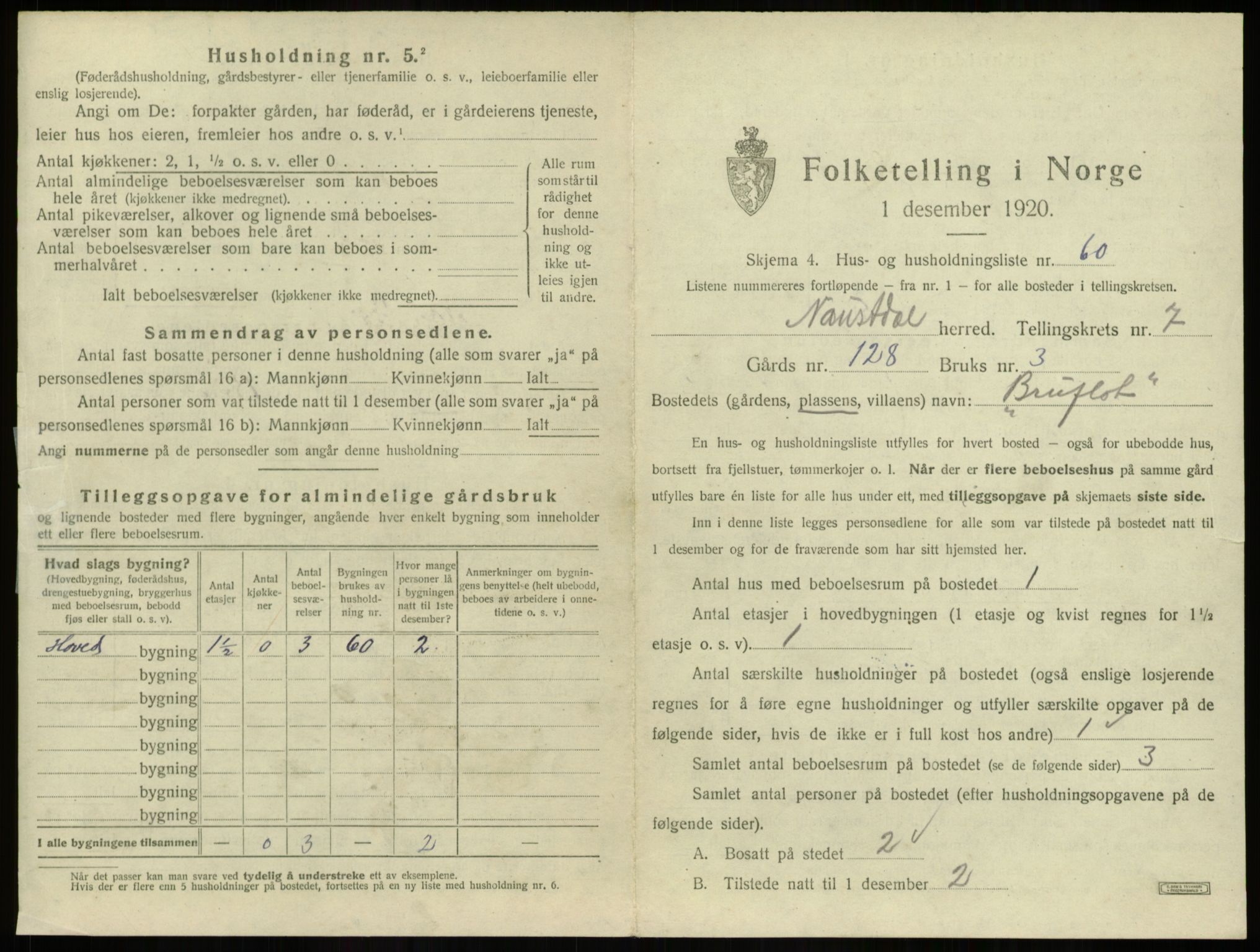 SAB, 1920 census for Naustdal, 1920, p. 709