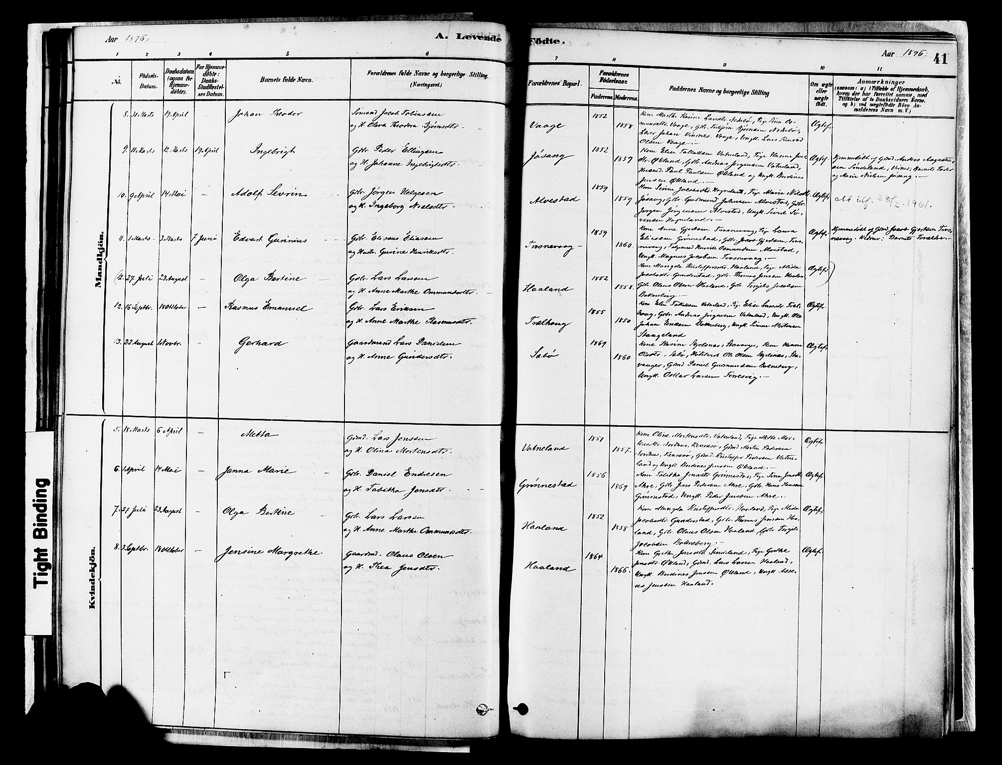 Tysvær sokneprestkontor, AV/SAST-A -101864/H/Ha/Haa/L0007: Parish register (official) no. A 7, 1878-1897, p. 41