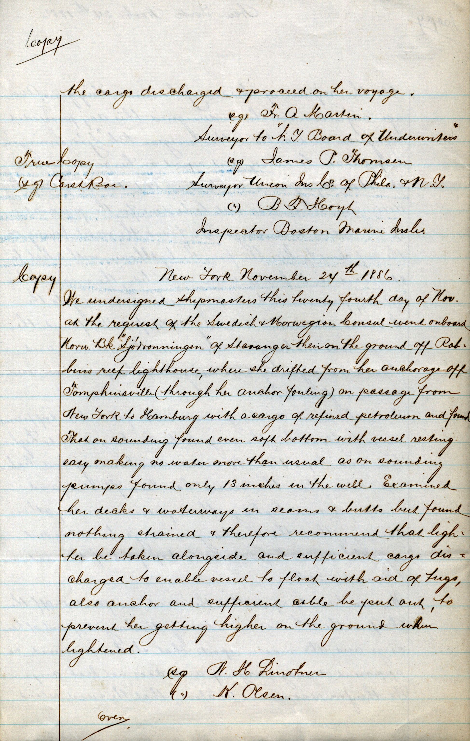 Pa 63 - Østlandske skibsassuranceforening, VEMU/A-1079/G/Ga/L0019/0013: Havaridokumenter / Christopher Columbus, Roma, Condor, Sjødronningen, 1886, p. 12